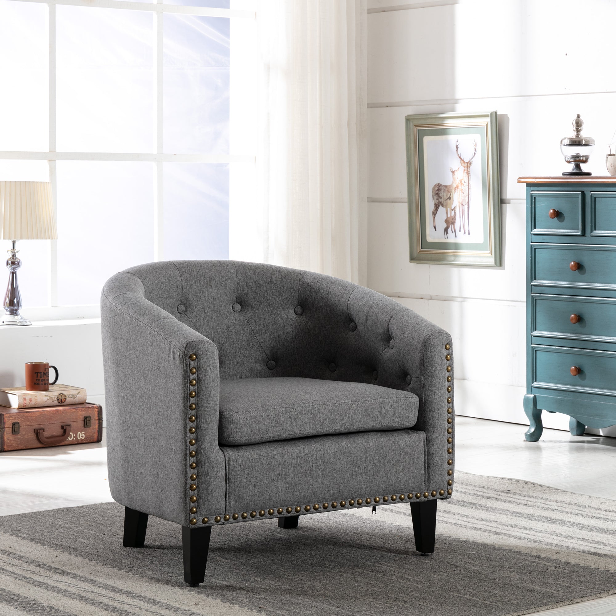 28" Wide Tufted Barrel Chair with Wood Legs