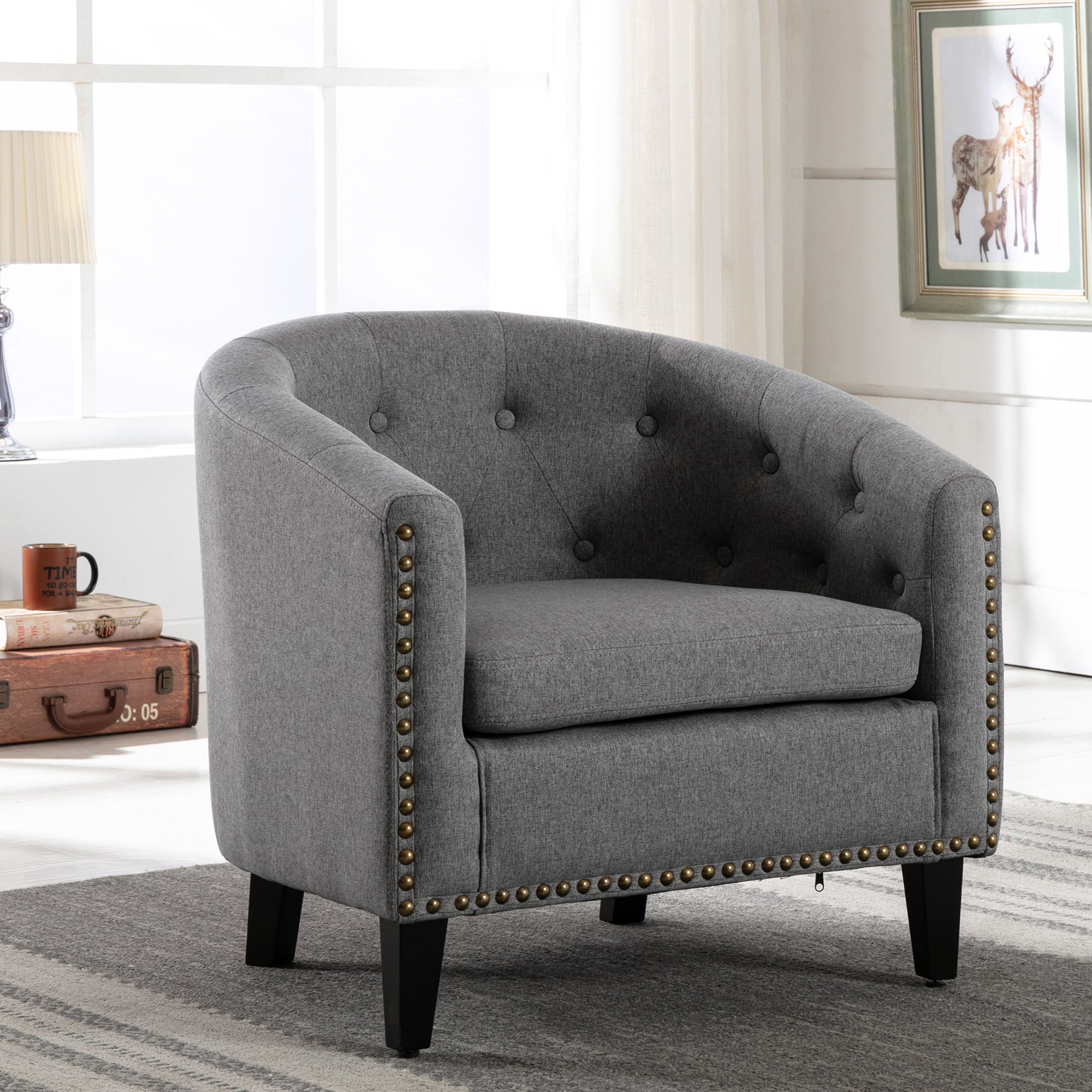 28" Wide Tufted Barrel Chair with Wood Legs