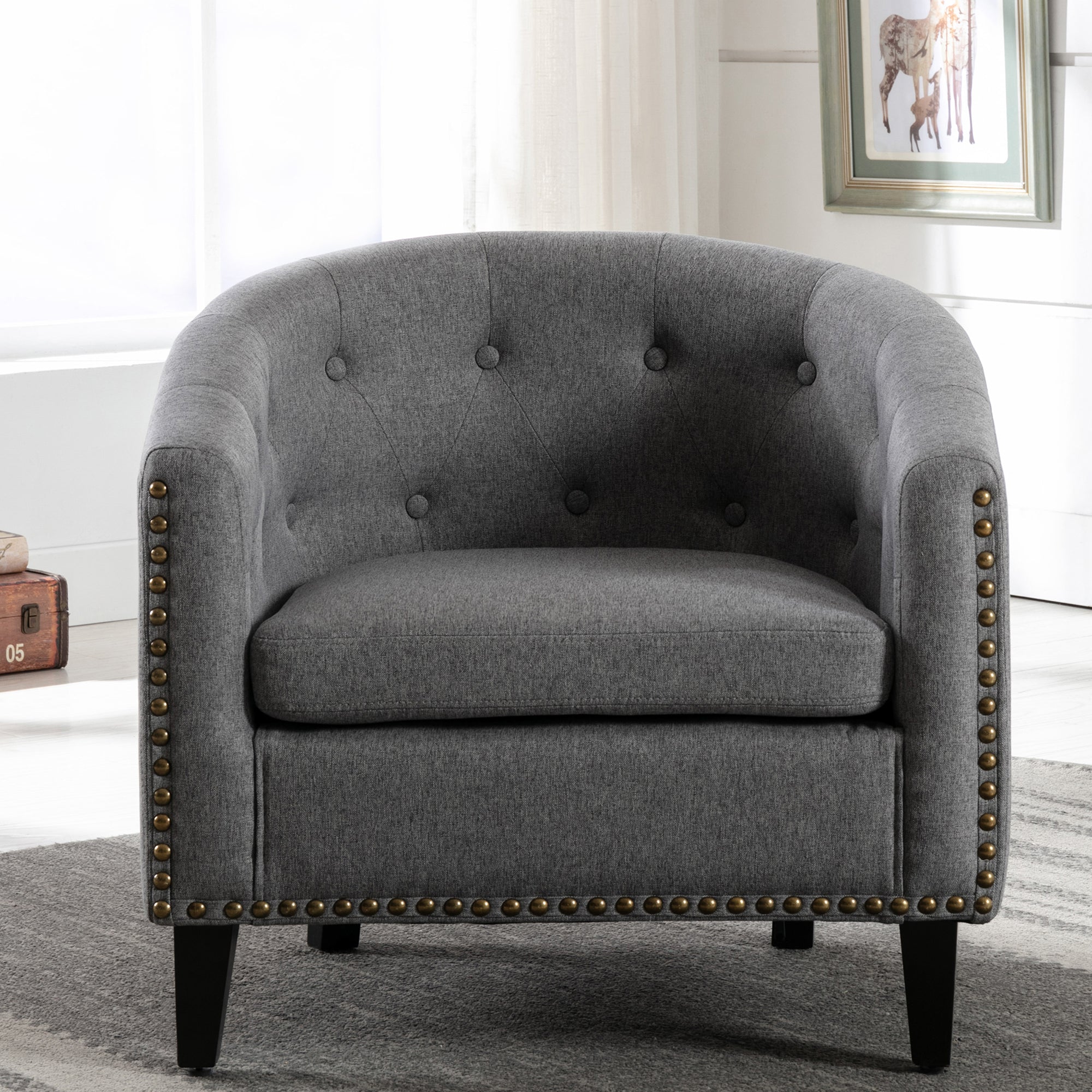 28" Wide Tufted Barrel Chair with Wood Legs