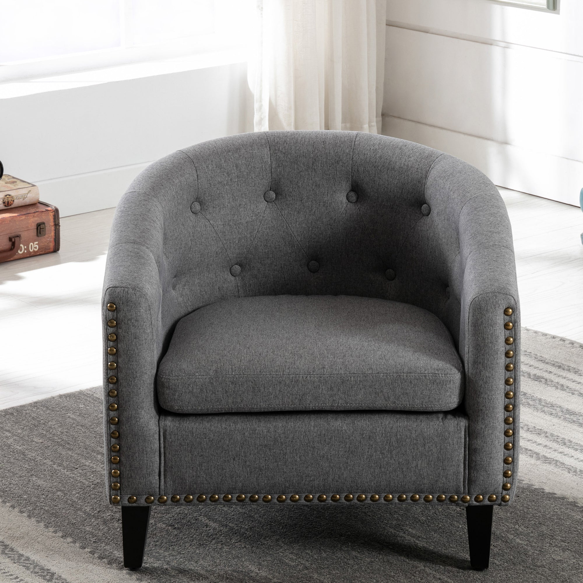28" Wide Tufted Barrel Chair with Wood Legs