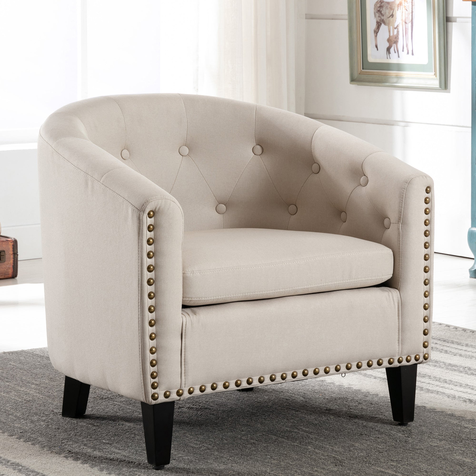 28" Wide Tufted Barrel Chair with Wood Legs