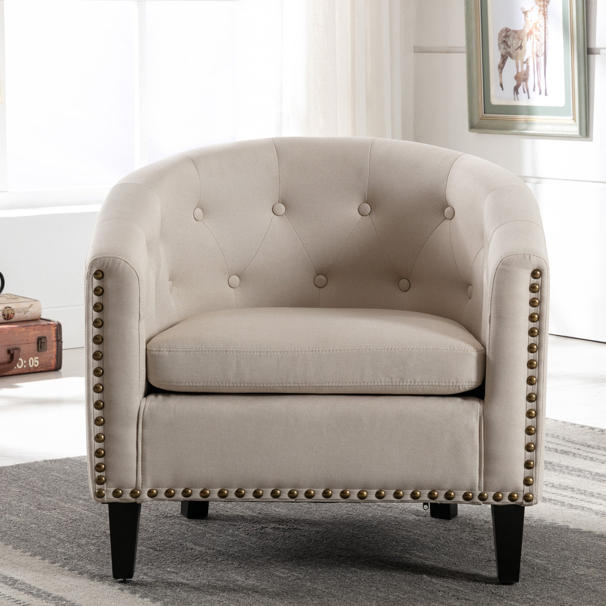 28" Wide Tufted Barrel Chair with Wood Legs