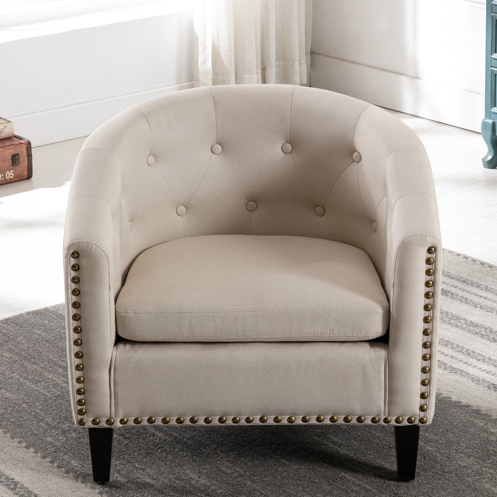 28" Wide Tufted Barrel Chair with Wood Legs