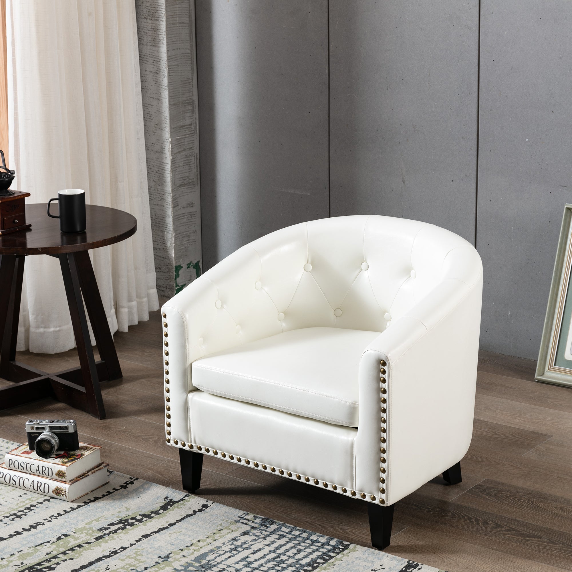 28" Wide Tufted Barrel Chair with Wood Legs