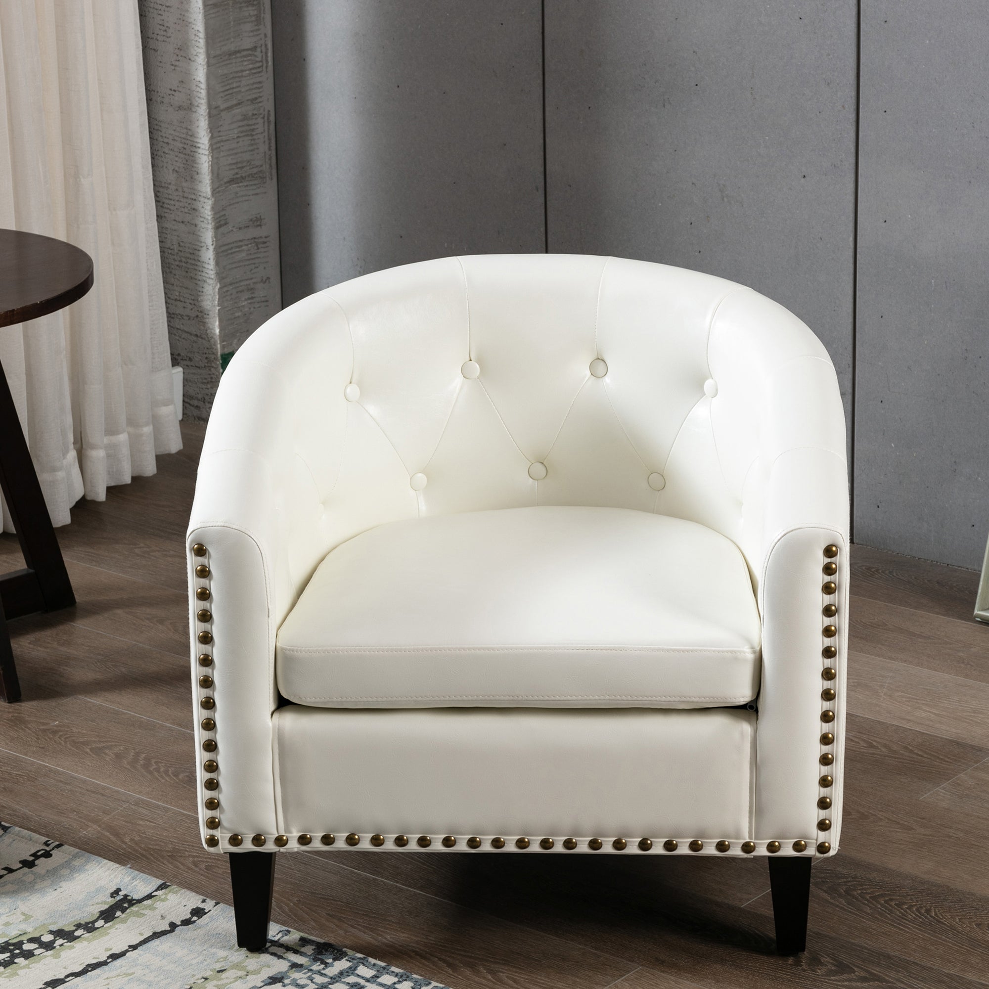 28" Wide Tufted Barrel Chair with Wood Legs