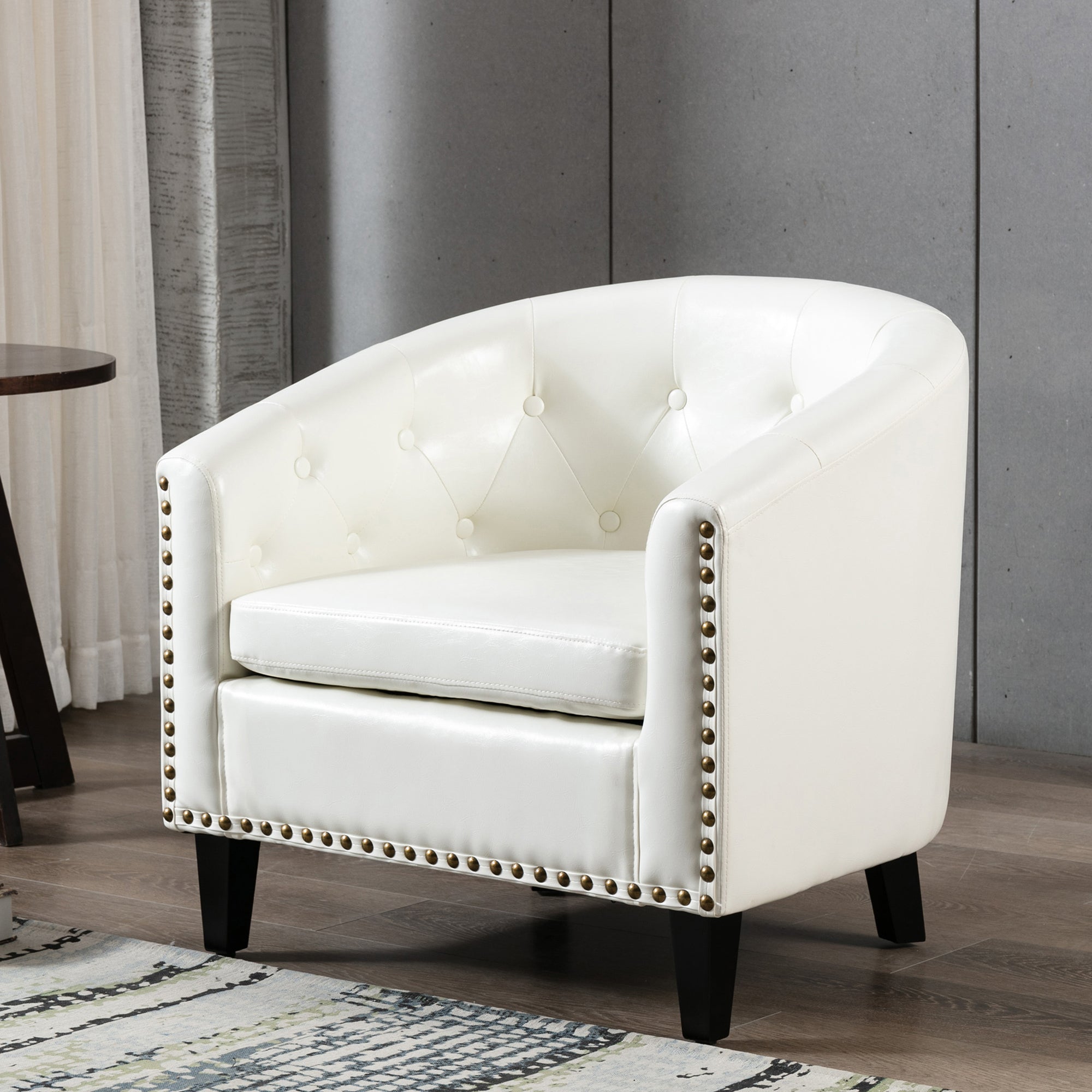 28" Wide Tufted Barrel Chair with Wood Legs