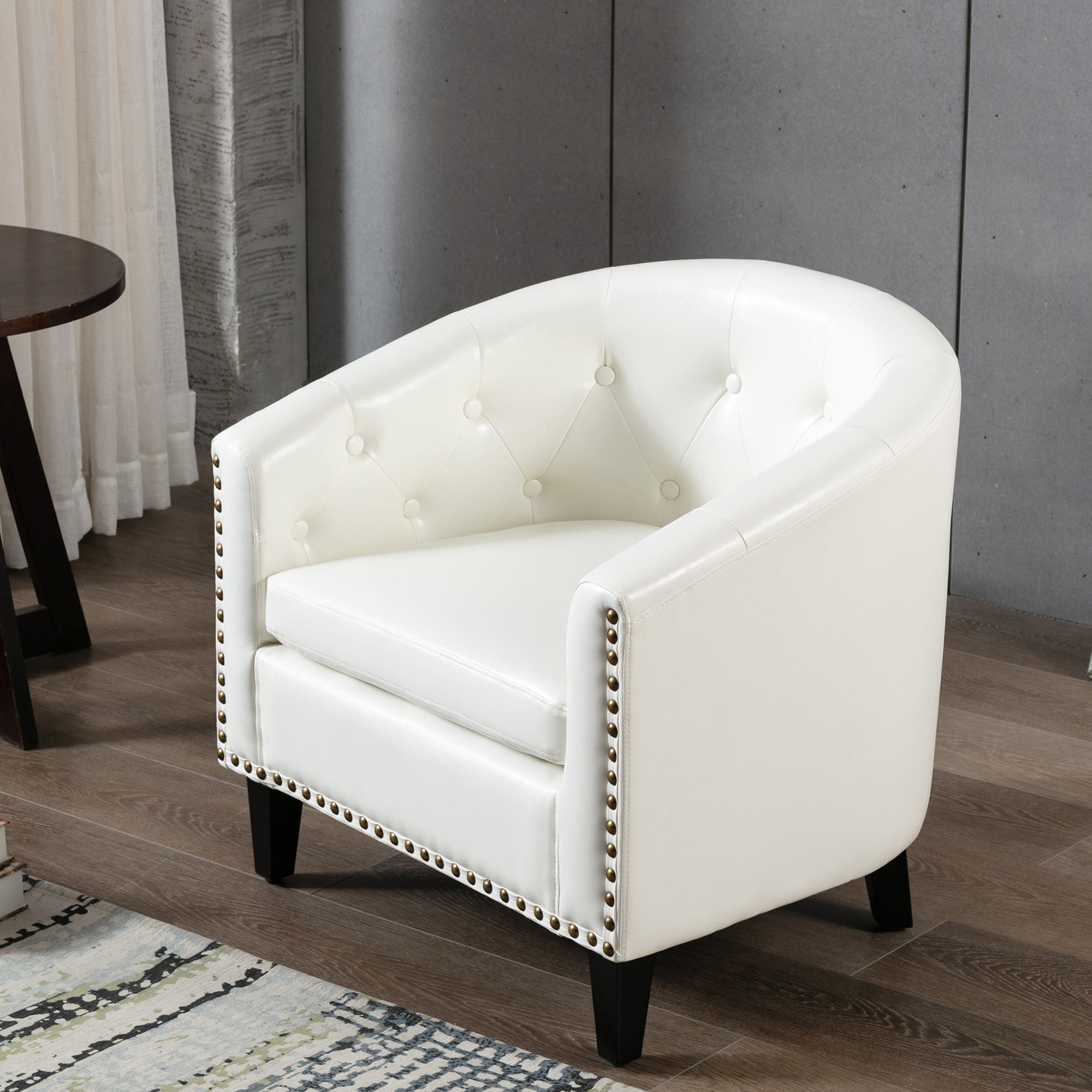 28" Wide Tufted Barrel Chair with Wood Legs