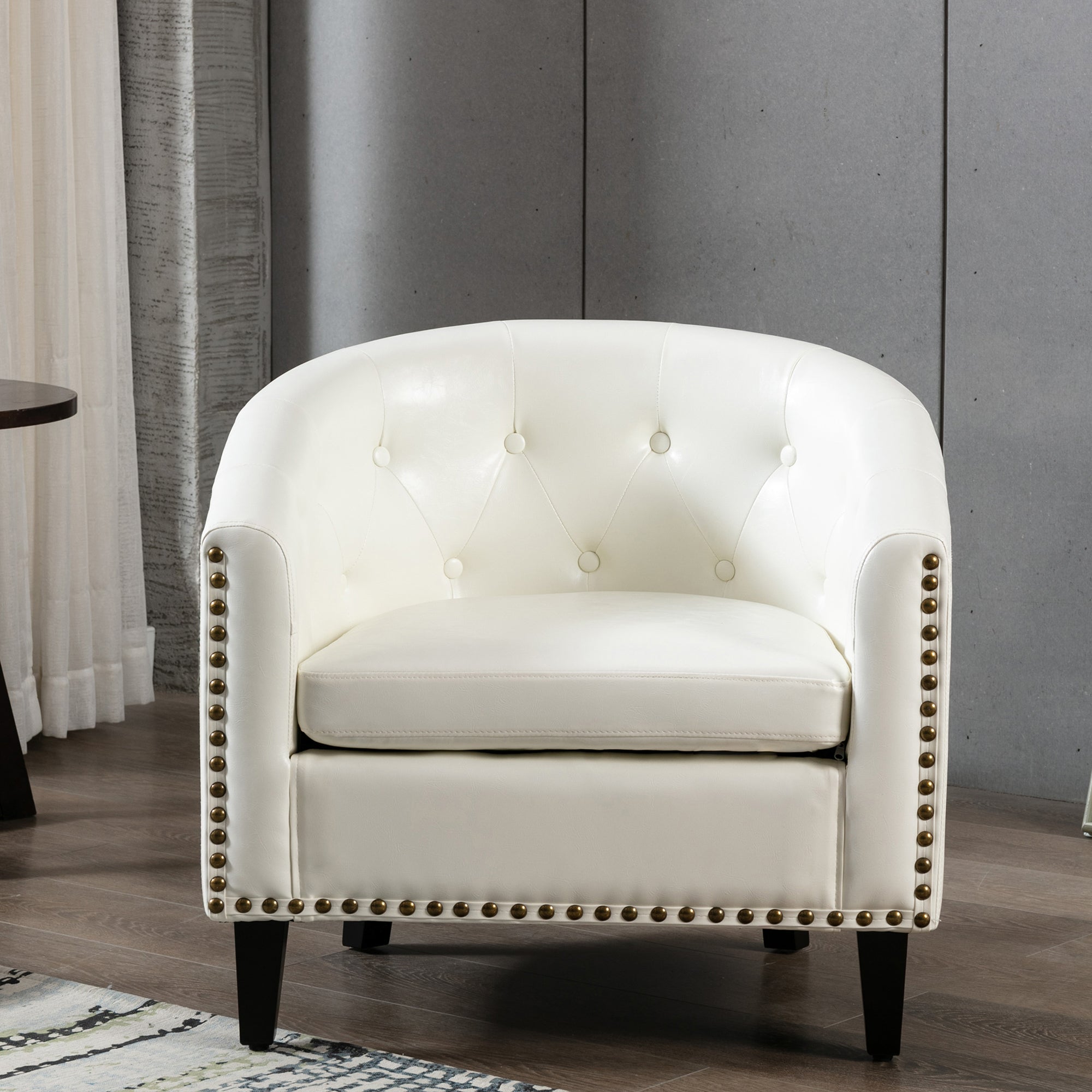 28" Wide Tufted Barrel Chair with Wood Legs