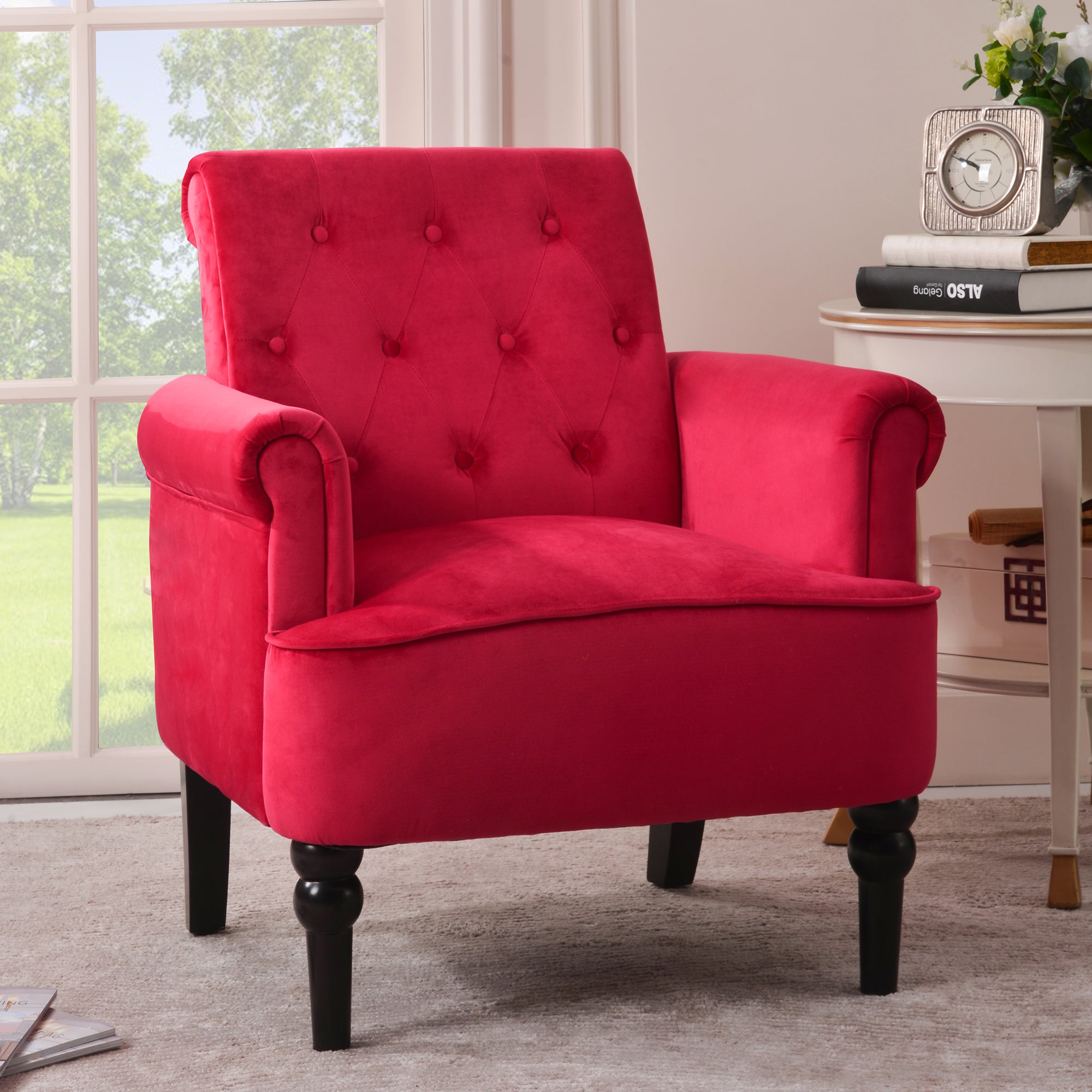 26" Wide Tufted Velvet Club Chair with Wood Legs