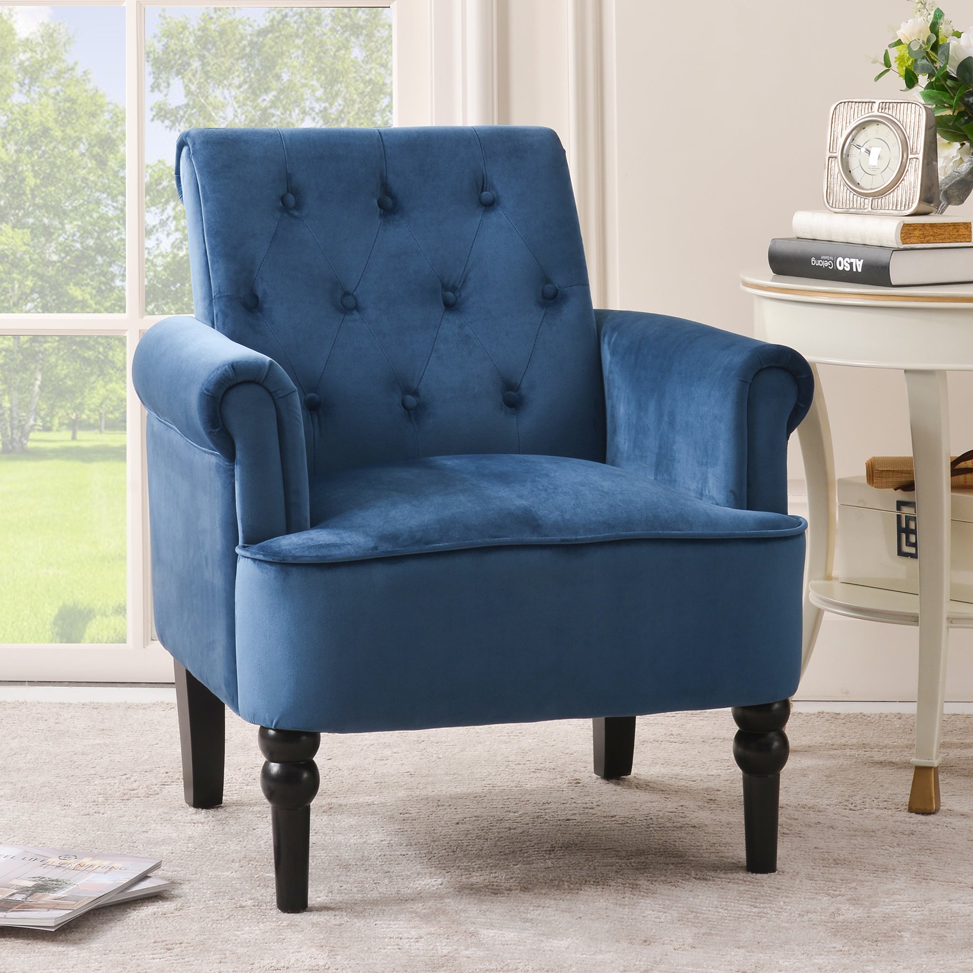 26" Wide Tufted Velvet Club Chair with Wood Legs