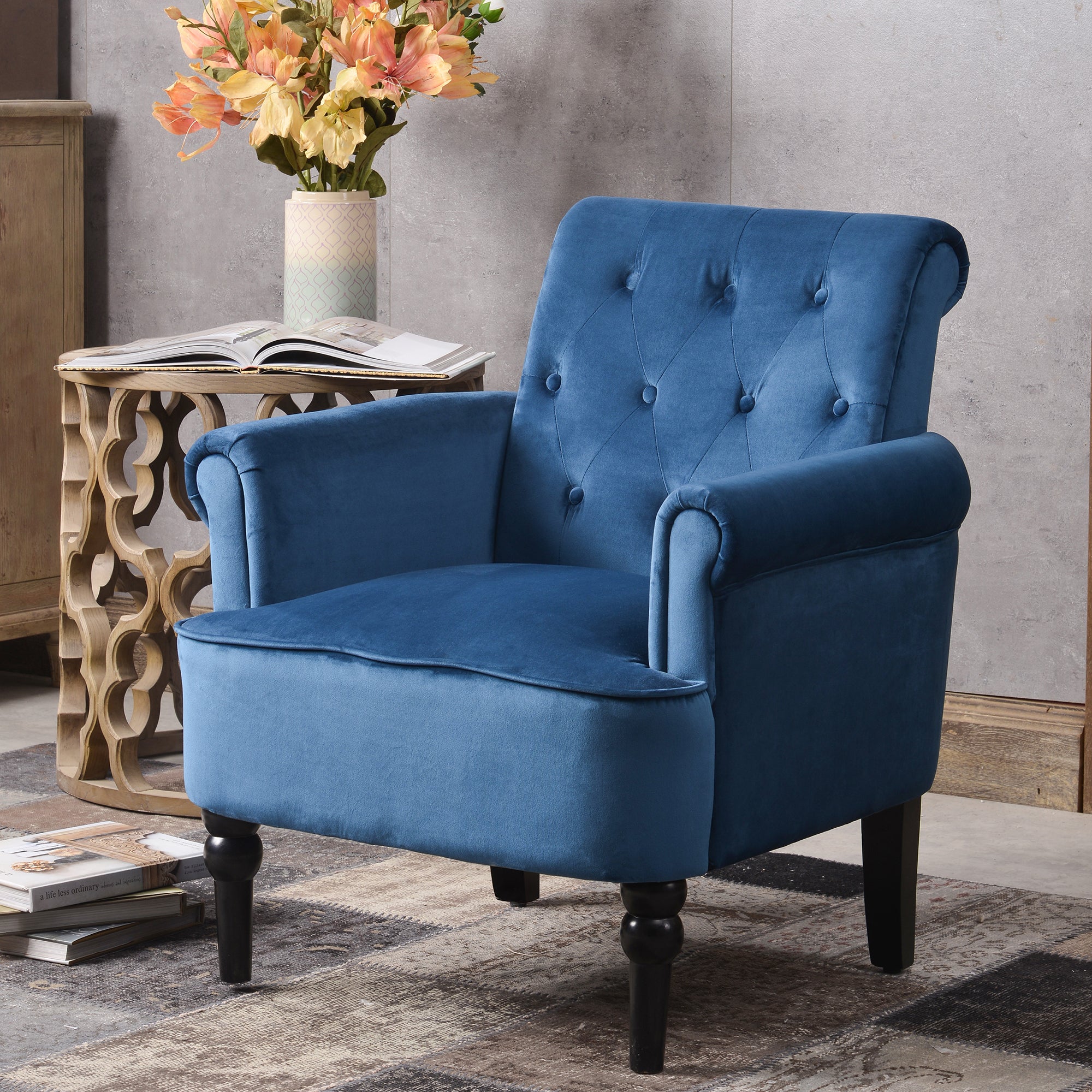 26" Wide Tufted Velvet Club Chair with Wood Legs