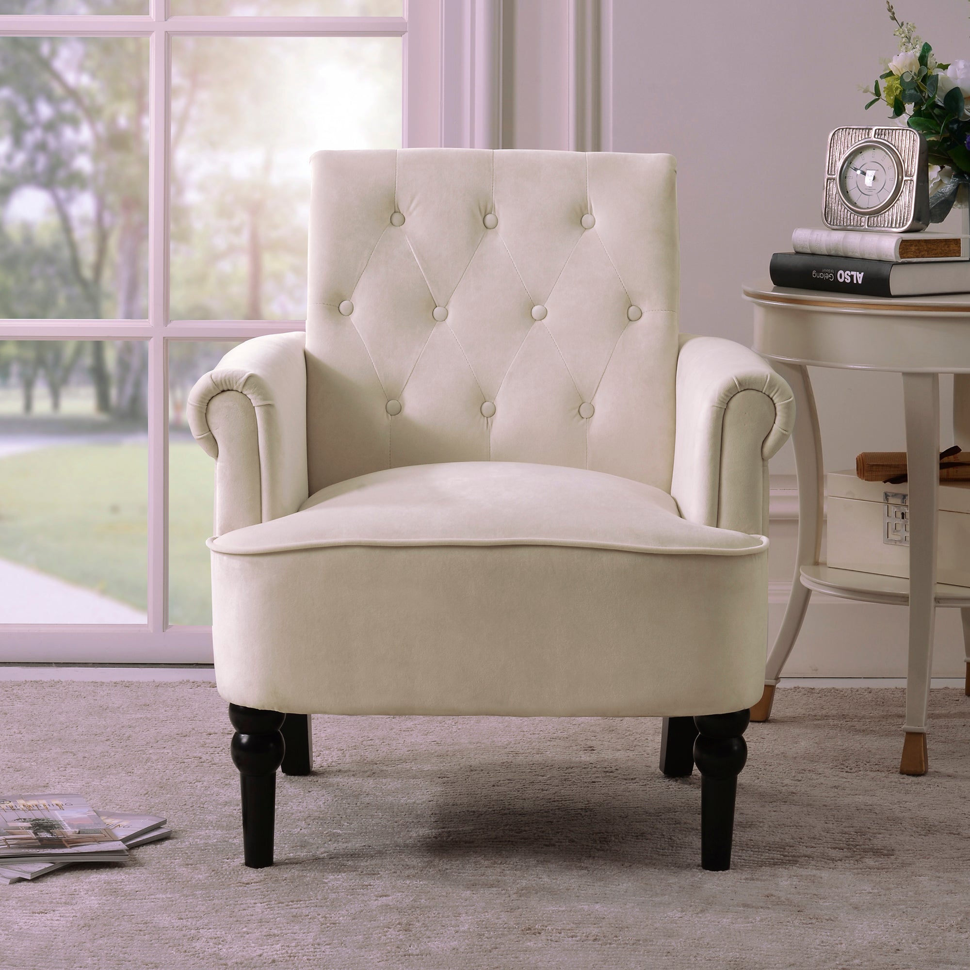 26" Wide Tufted Velvet Club Chair with Wood Legs