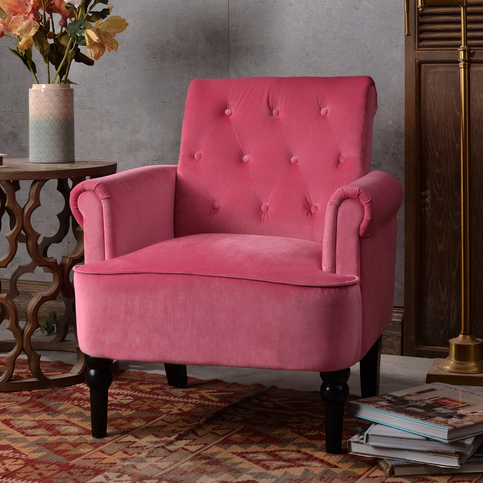 26" Wide Tufted Velvet Club Chair with Wood Legs