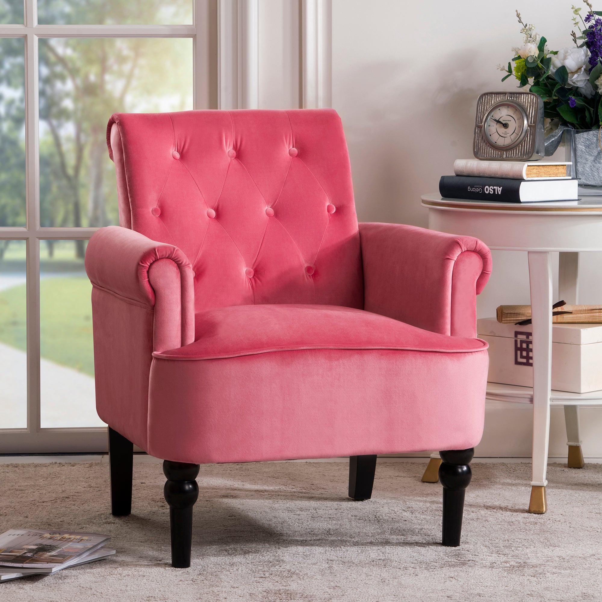 26" Wide Tufted Velvet Club Chair with Wood Legs