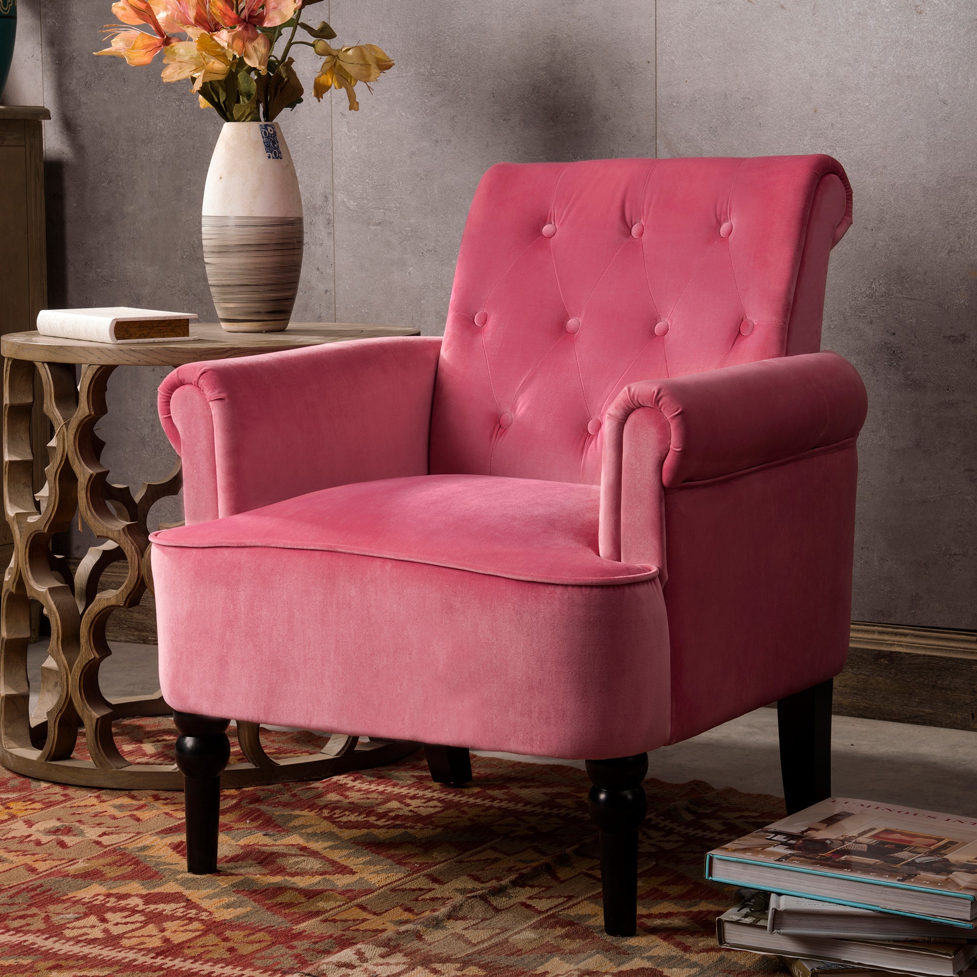 26" Wide Tufted Velvet Club Chair with Wood Legs
