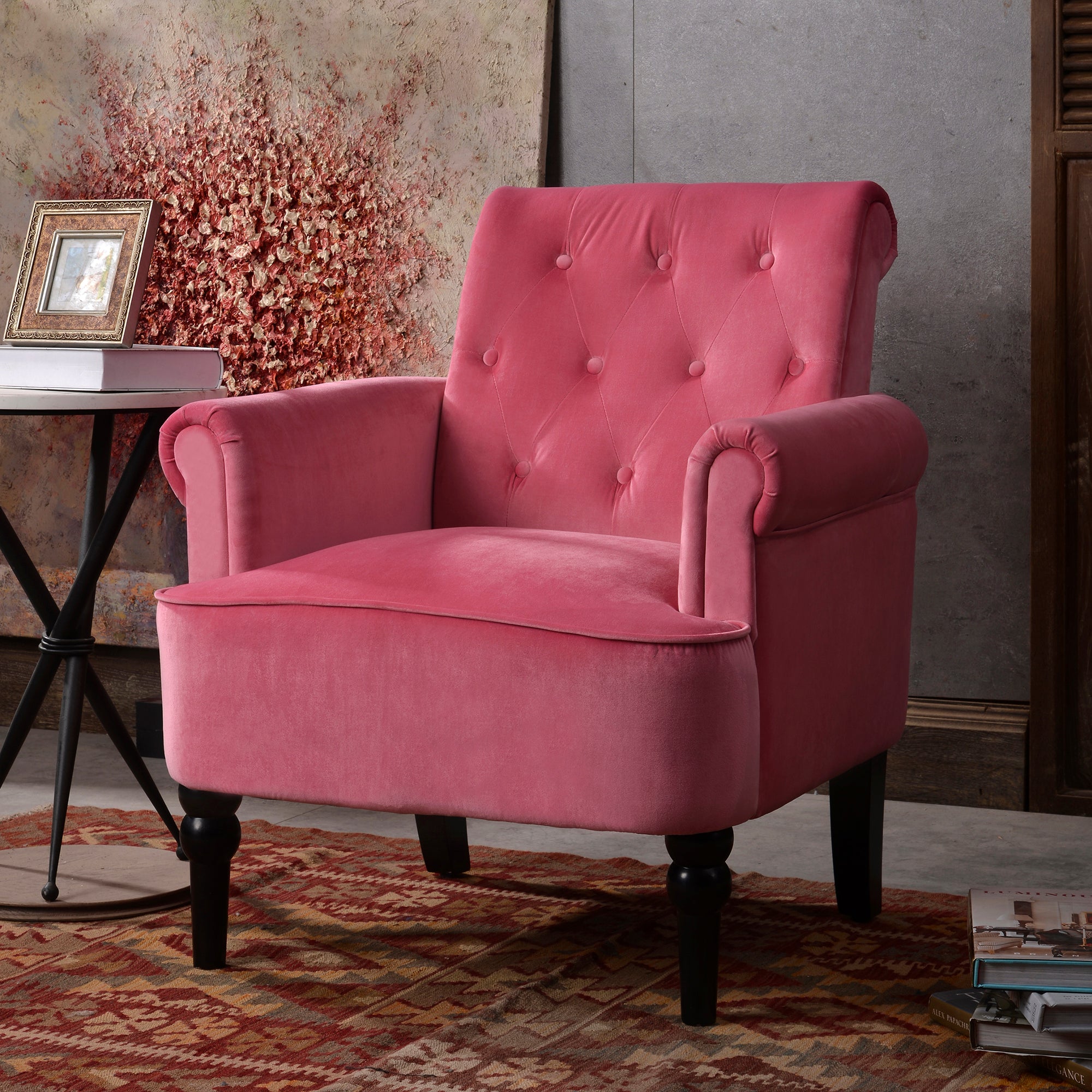 26" Wide Tufted Velvet Club Chair with Wood Legs