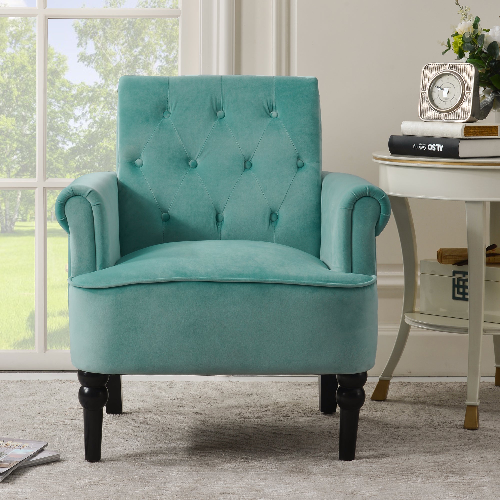 26" Wide Tufted Velvet Club Chair with Wood Legs