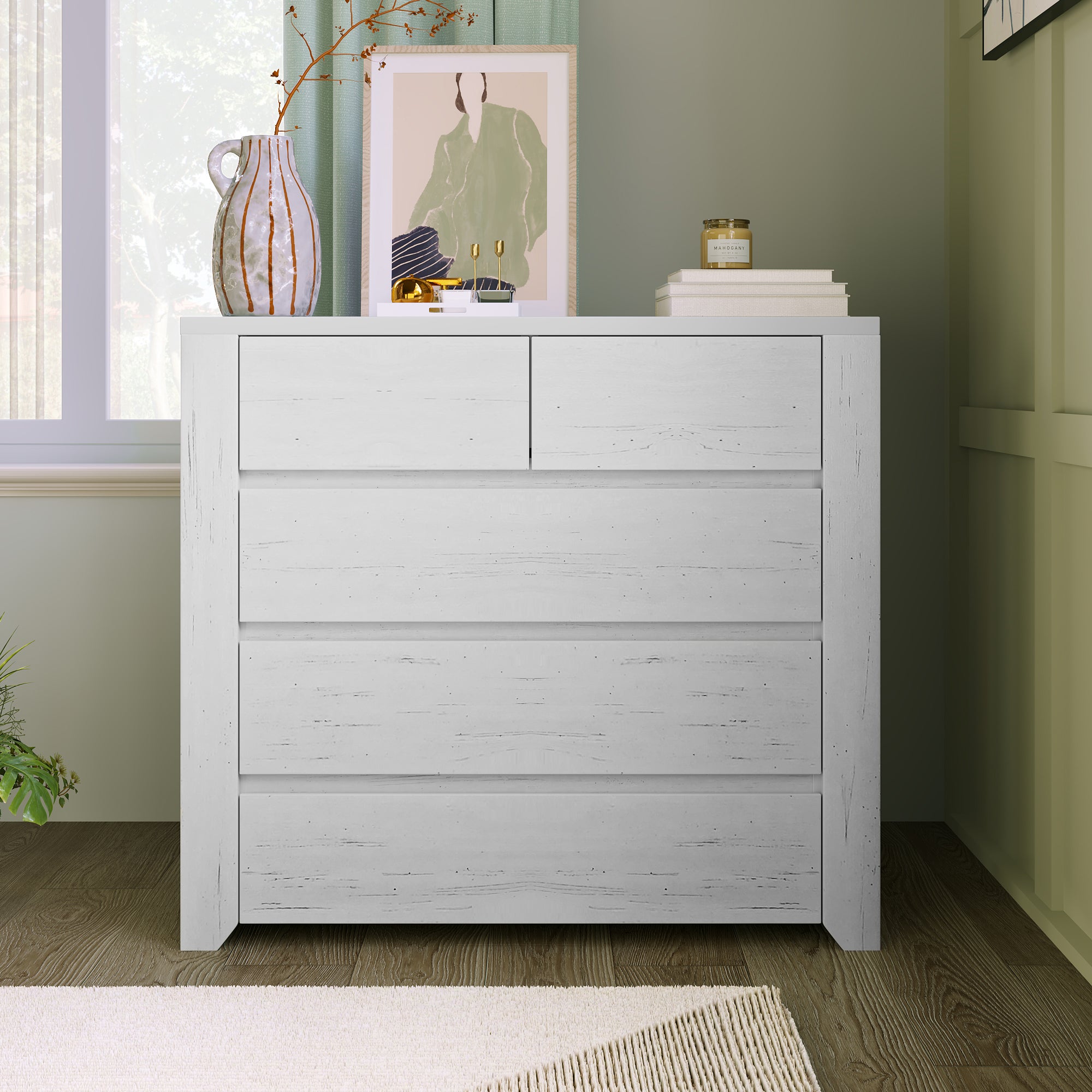 33"	Wood Accent Cabinet with 5 drawers