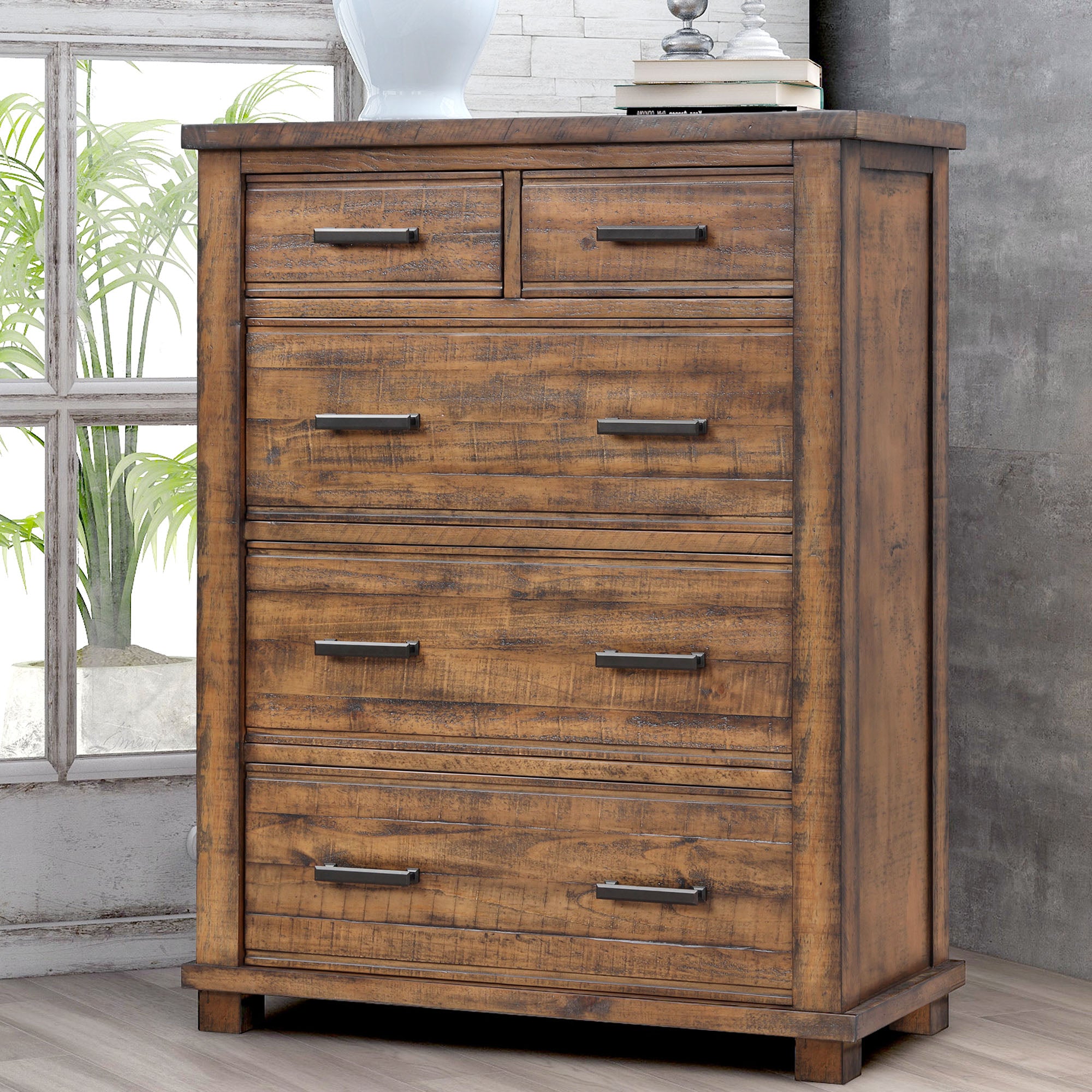 5 Drawers 40" W Solid Wood Chest in Natural