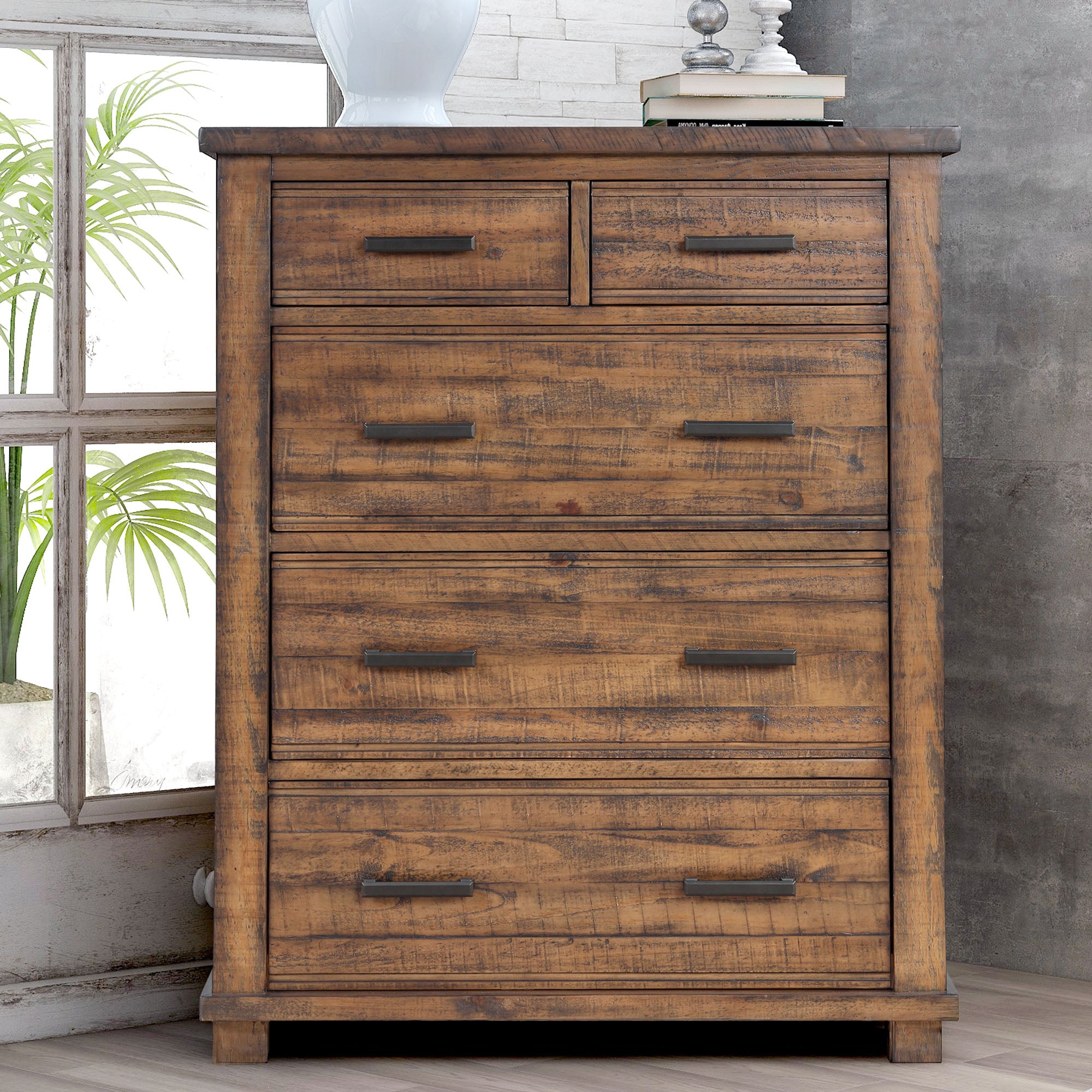 5 Drawers 40" W Solid Wood Chest in Natural