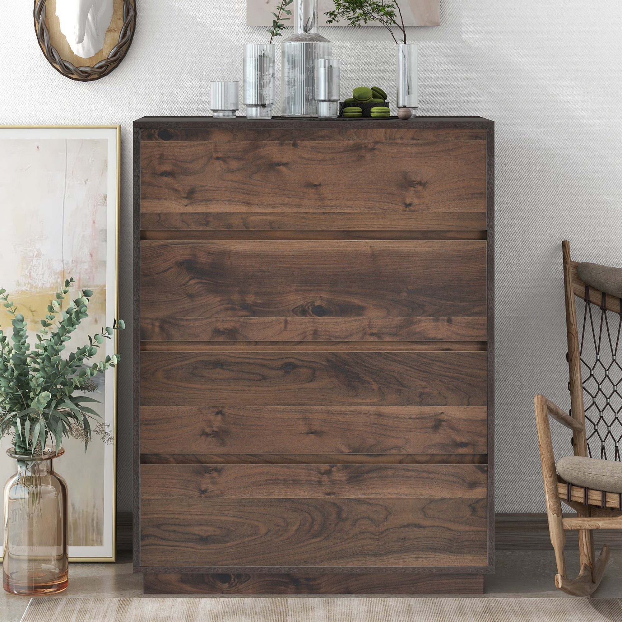 4 Drawers 31" W Wood Chest in Dark Walnut