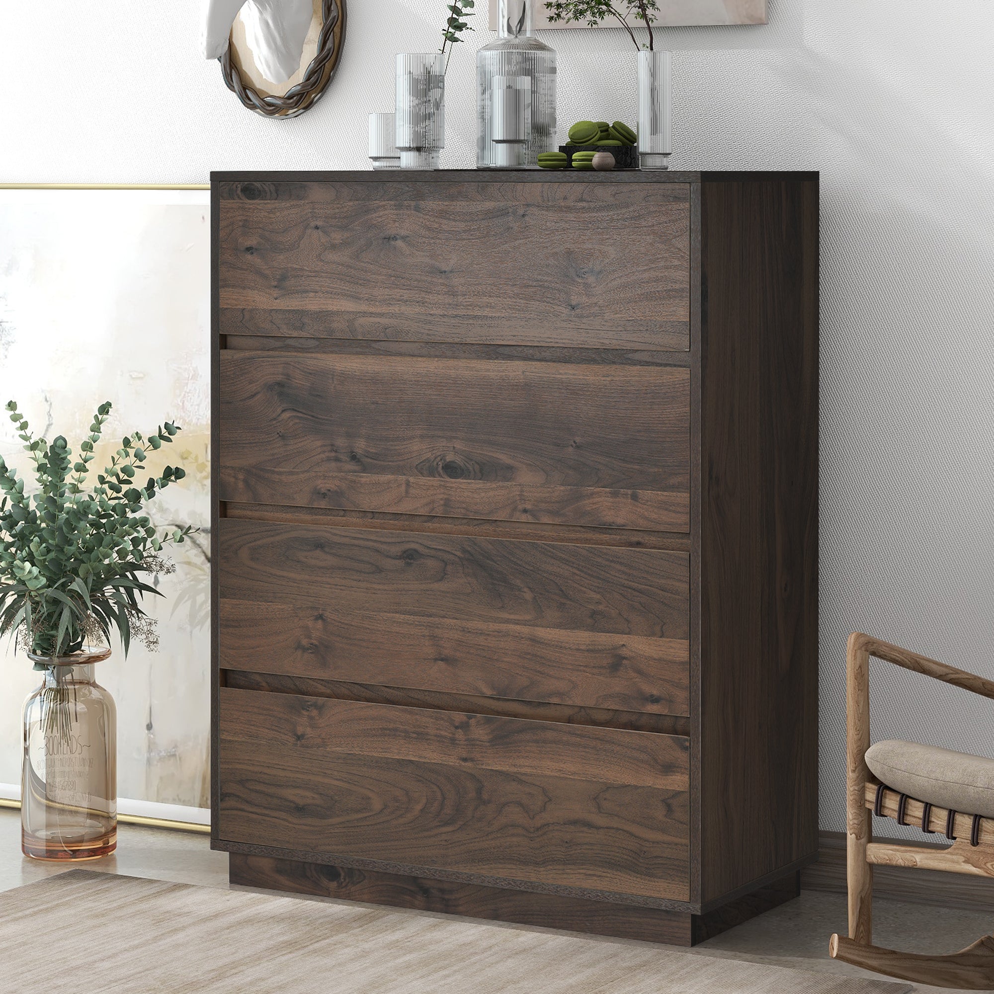 4 Drawers 31" W Wood Chest in Dark Walnut