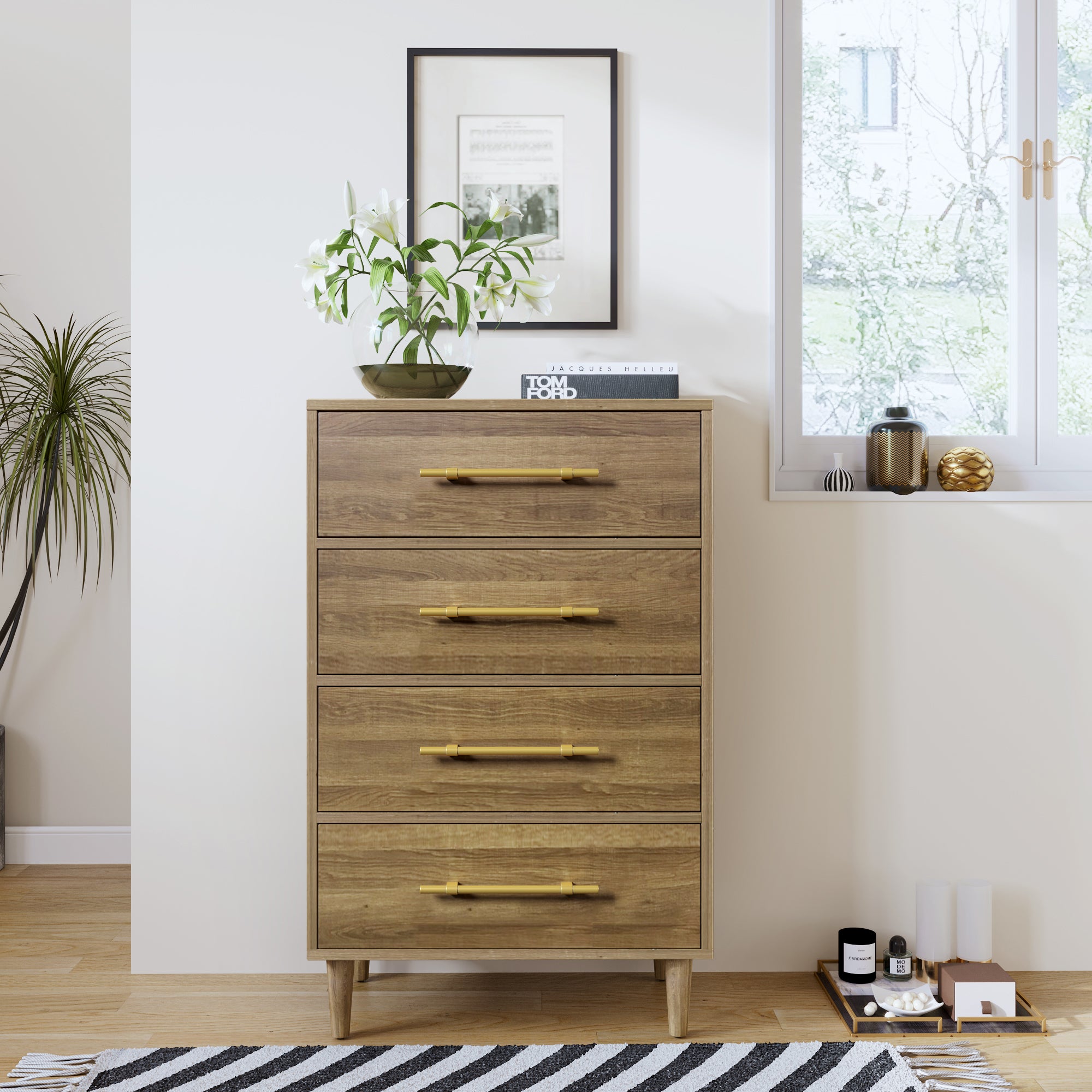 4 Drawers 30" W Wood Chest in Natural Walnut