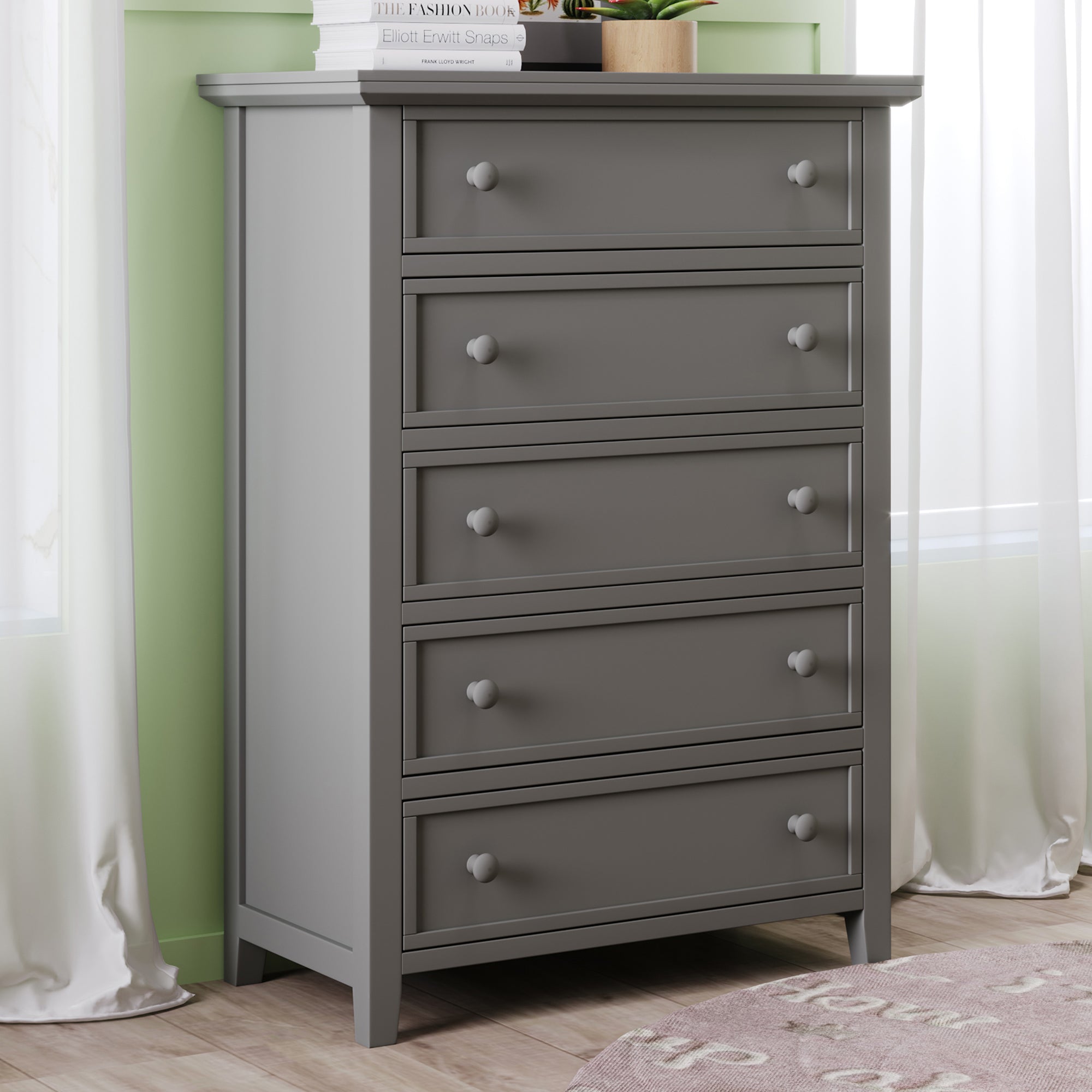 5-Drawer 36" W Solid Wood Chest in Gray