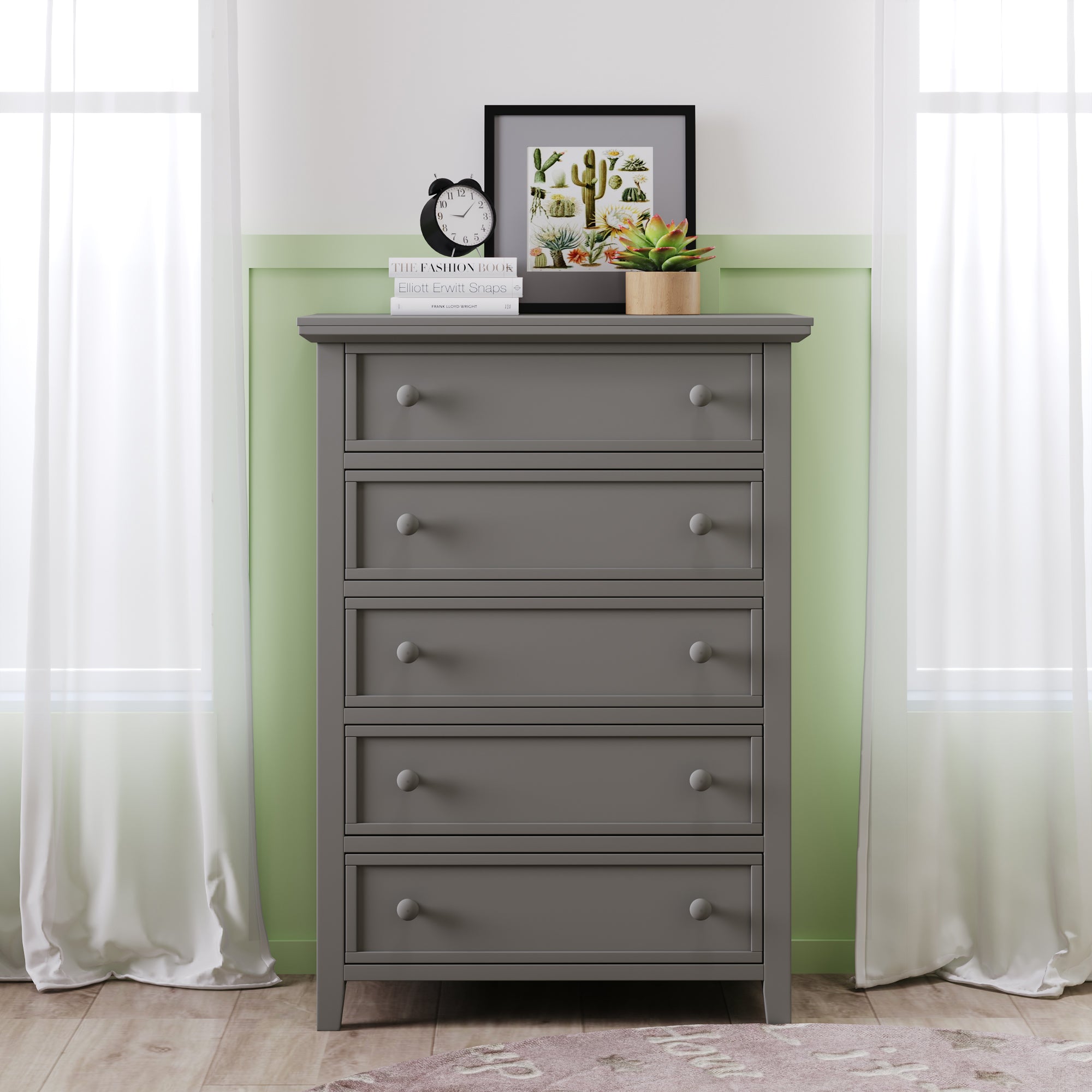 5-Drawer 36" W Solid Wood Chest in Gray