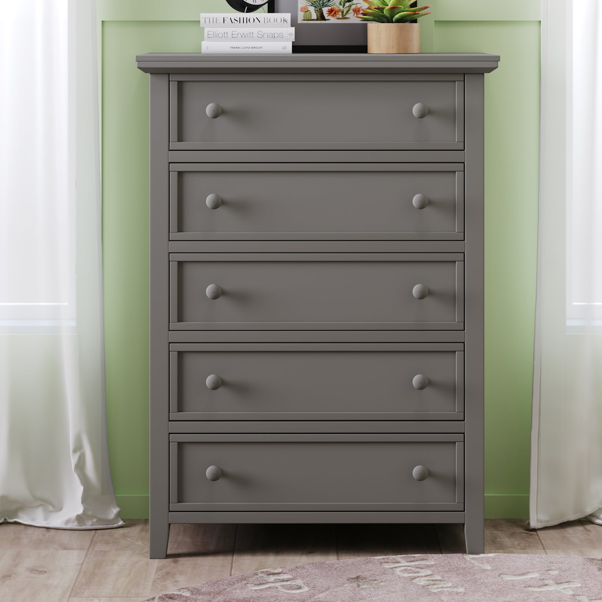 5-Drawer 36" W Solid Wood Chest in Gray