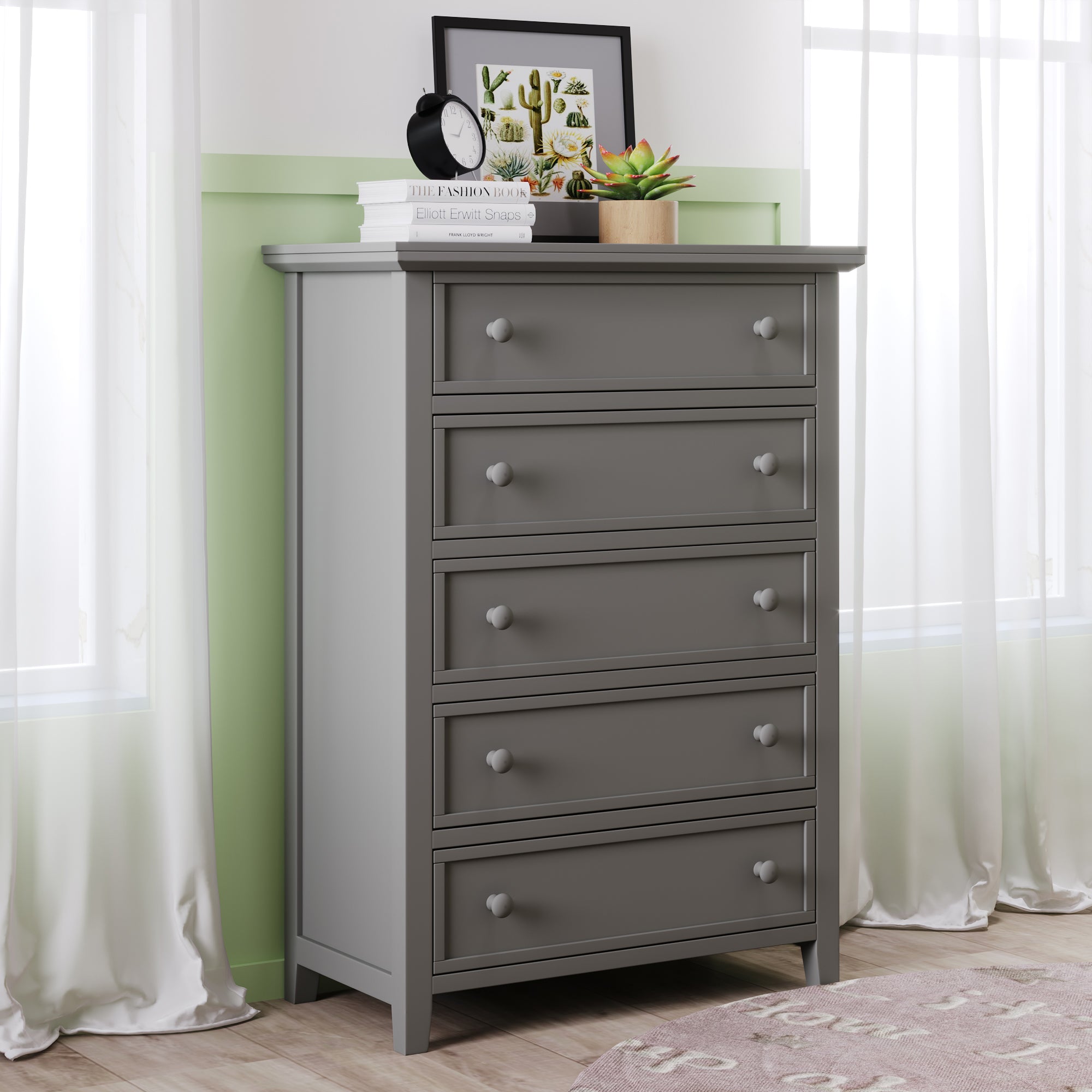 5-Drawer 36" W Solid Wood Chest in Gray