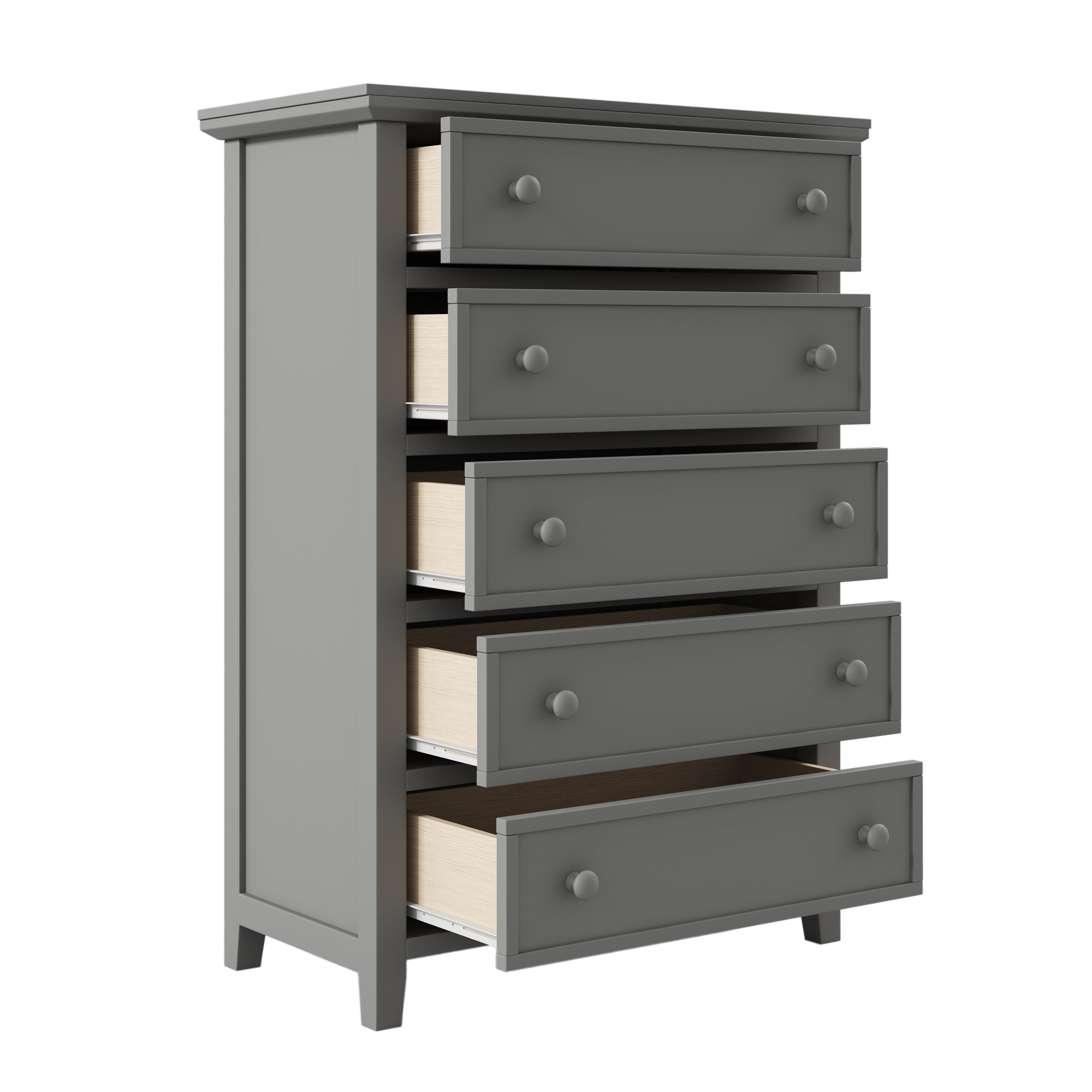 5-Drawer 36" W Solid Wood Chest in Gray