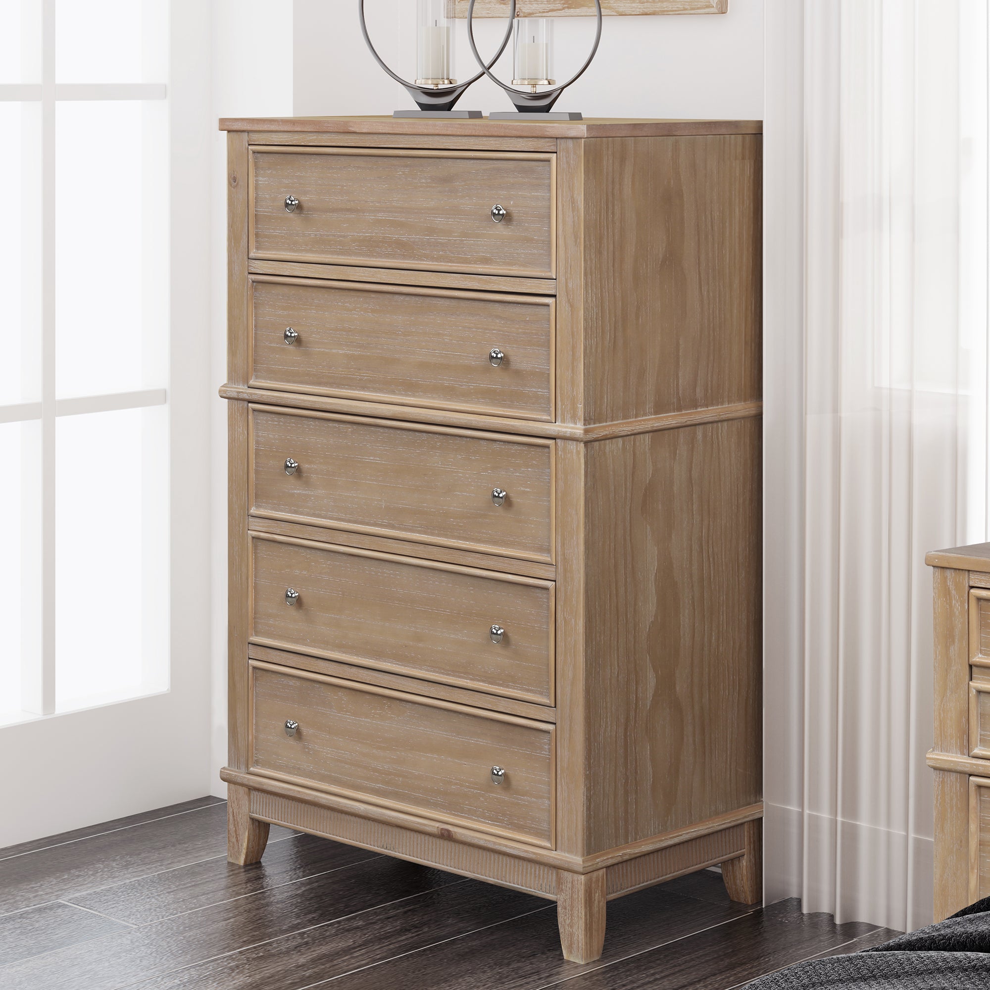 5-Drawer 29" W Solid Wood Chest in Natural