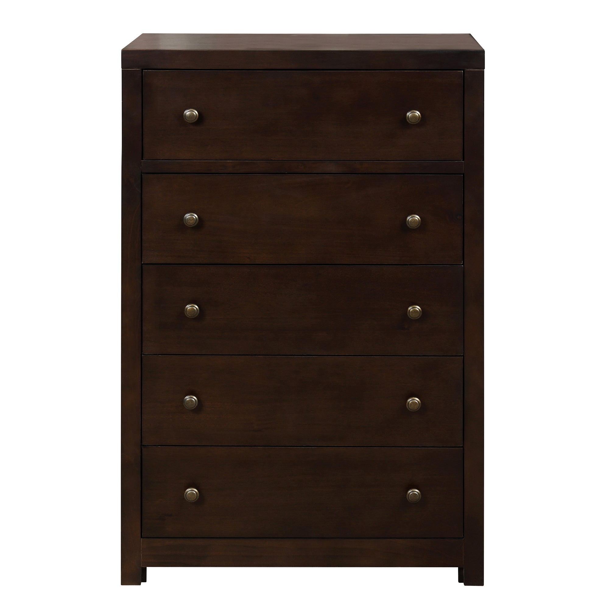 5-Drawer 29" W Solid Wood Chest in Dark Walnut