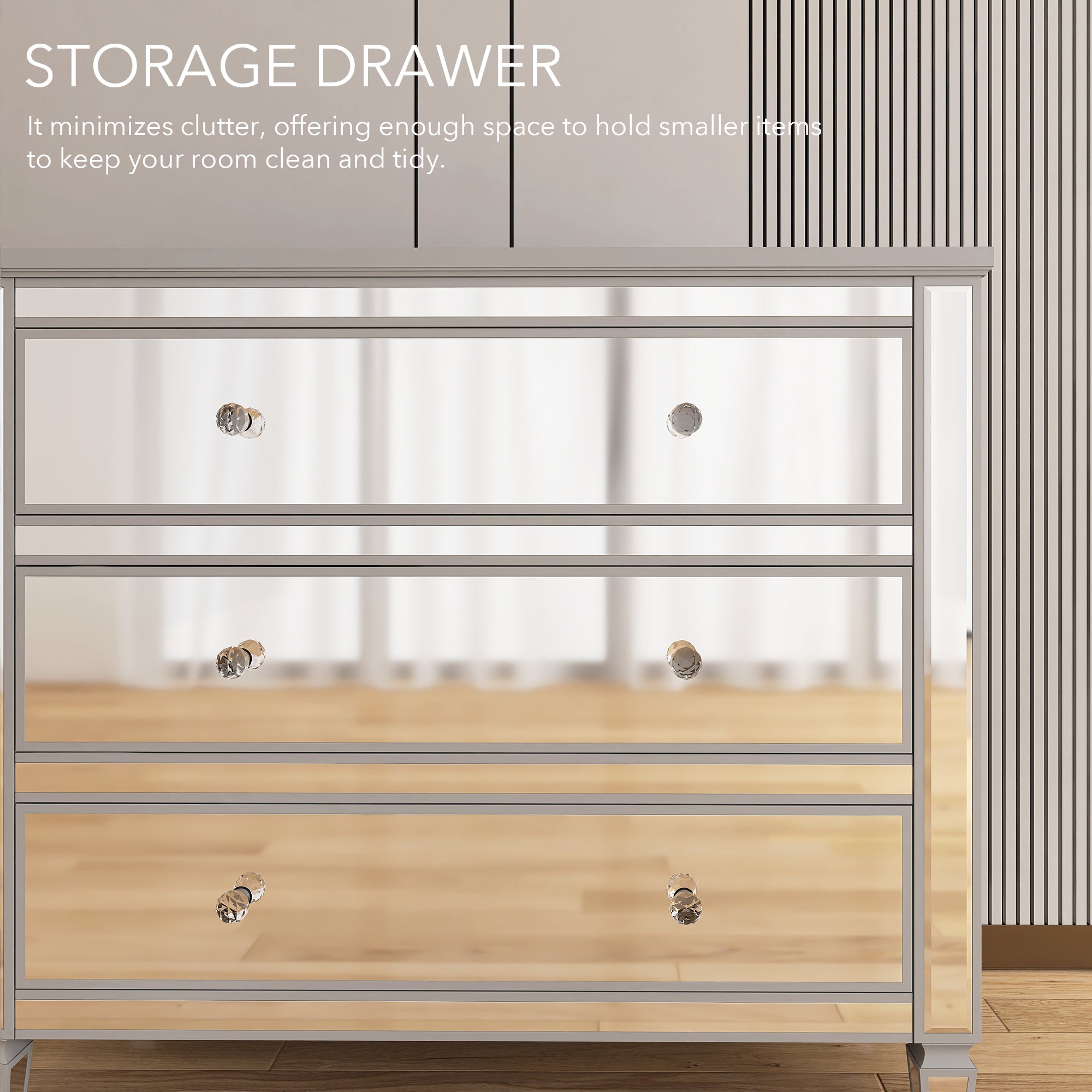 3-Drawer 40" W Wood Bachelors Chest in Silver