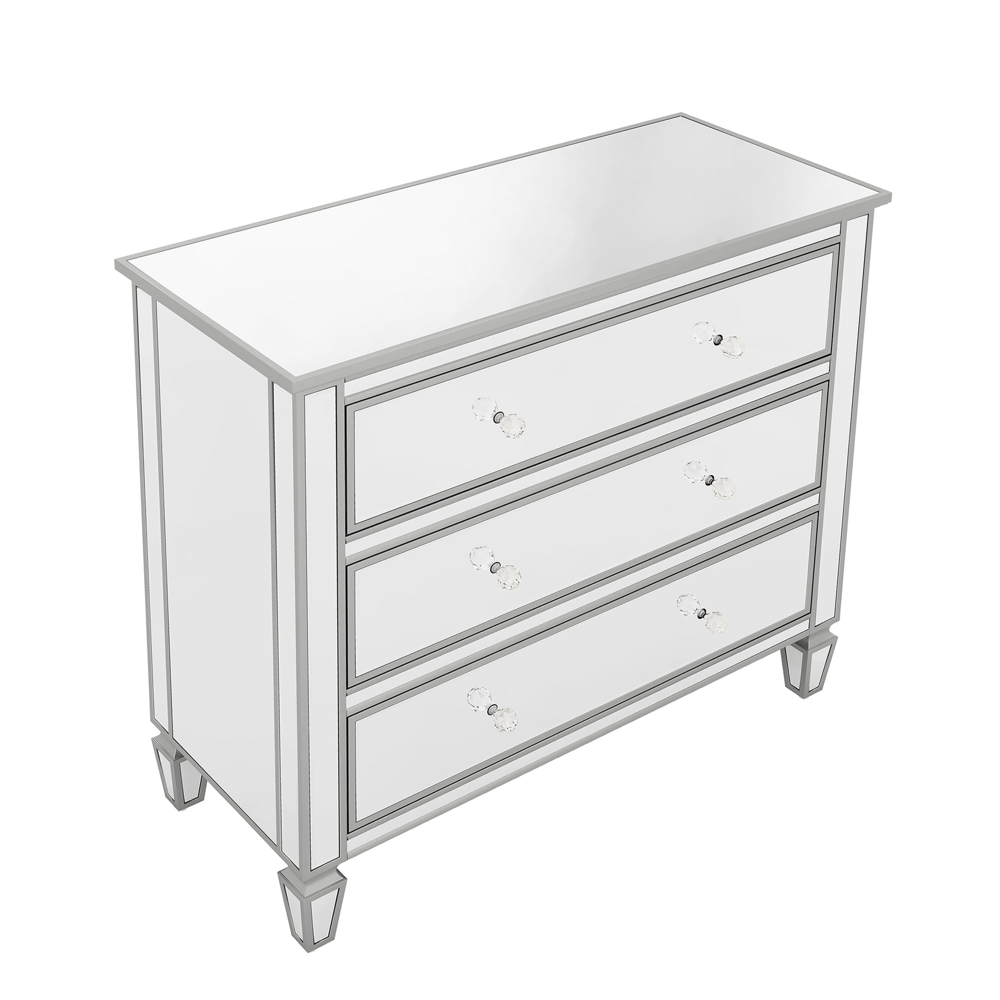 3-Drawer 40" W Wood Bachelors Chest in Silver
