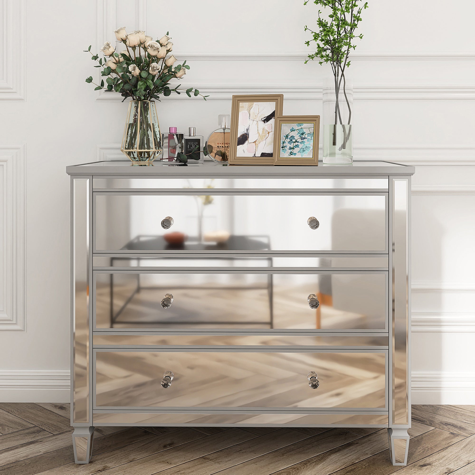 3-Drawer 40" W Wood Bachelors Chest in Silver