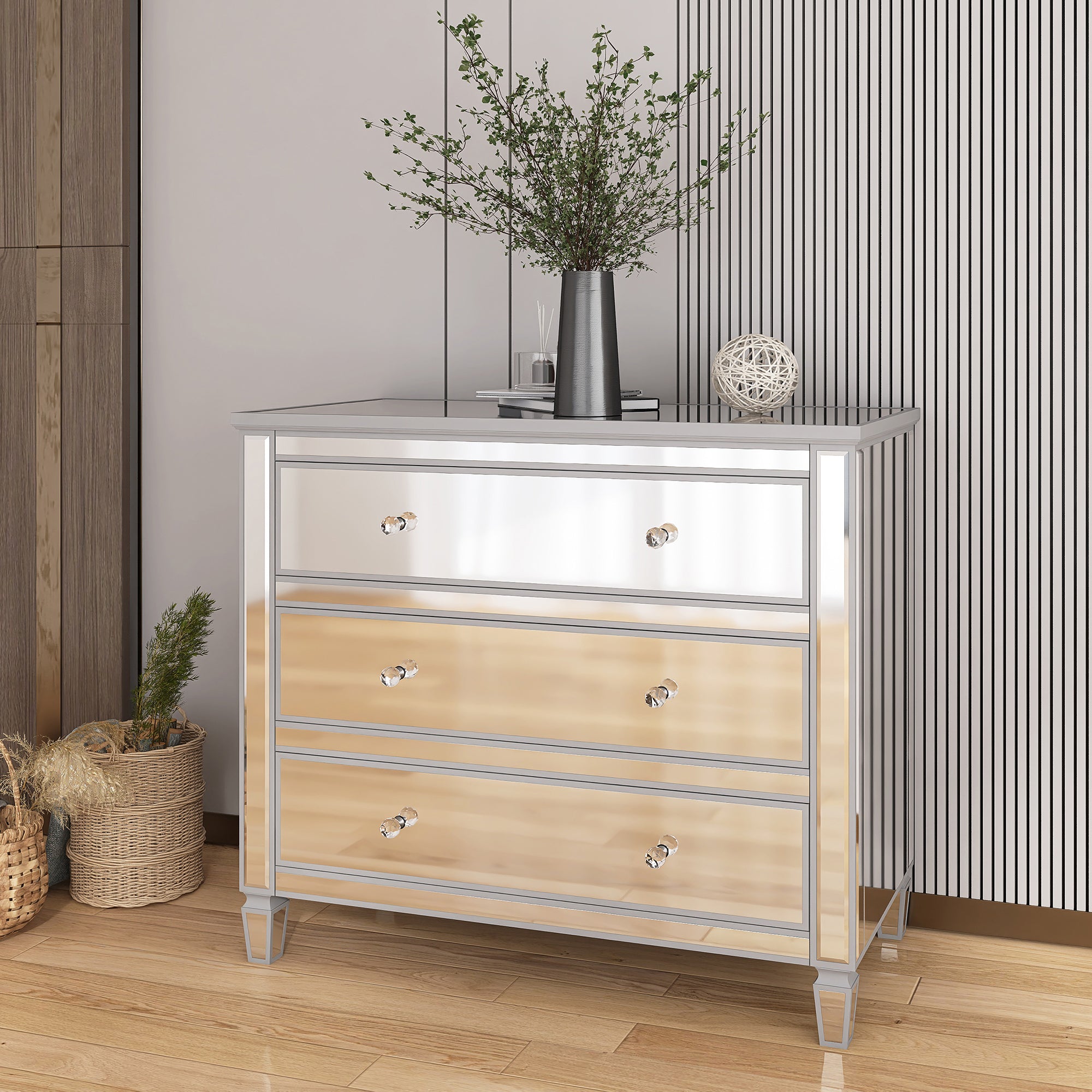 3-Drawer 40" W Wood Bachelors Chest in Silver