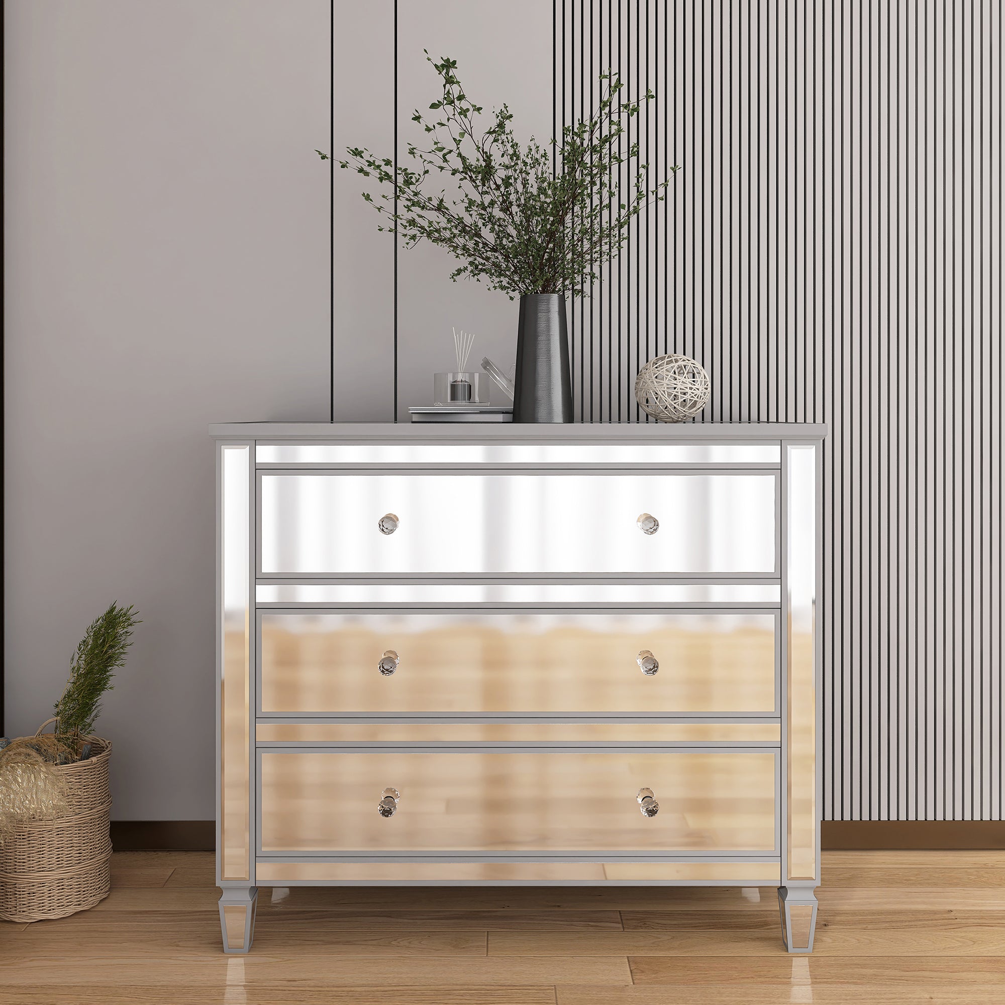 3-Drawer 40" W Wood Bachelors Chest in Silver