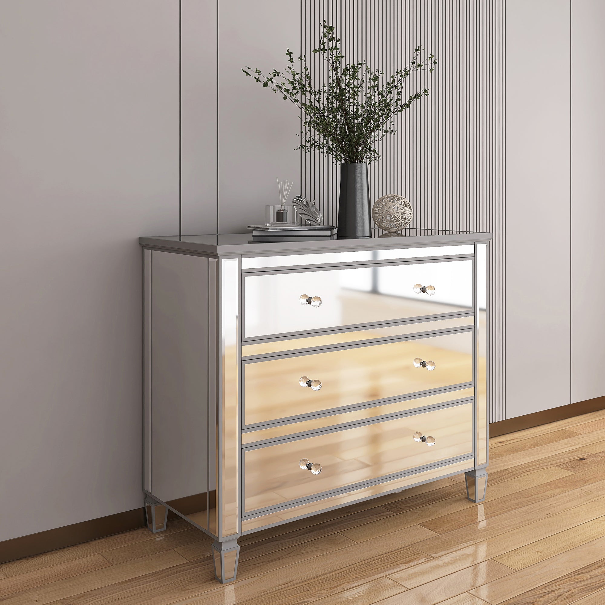 3-Drawer 40" W Wood Bachelors Chest in Silver