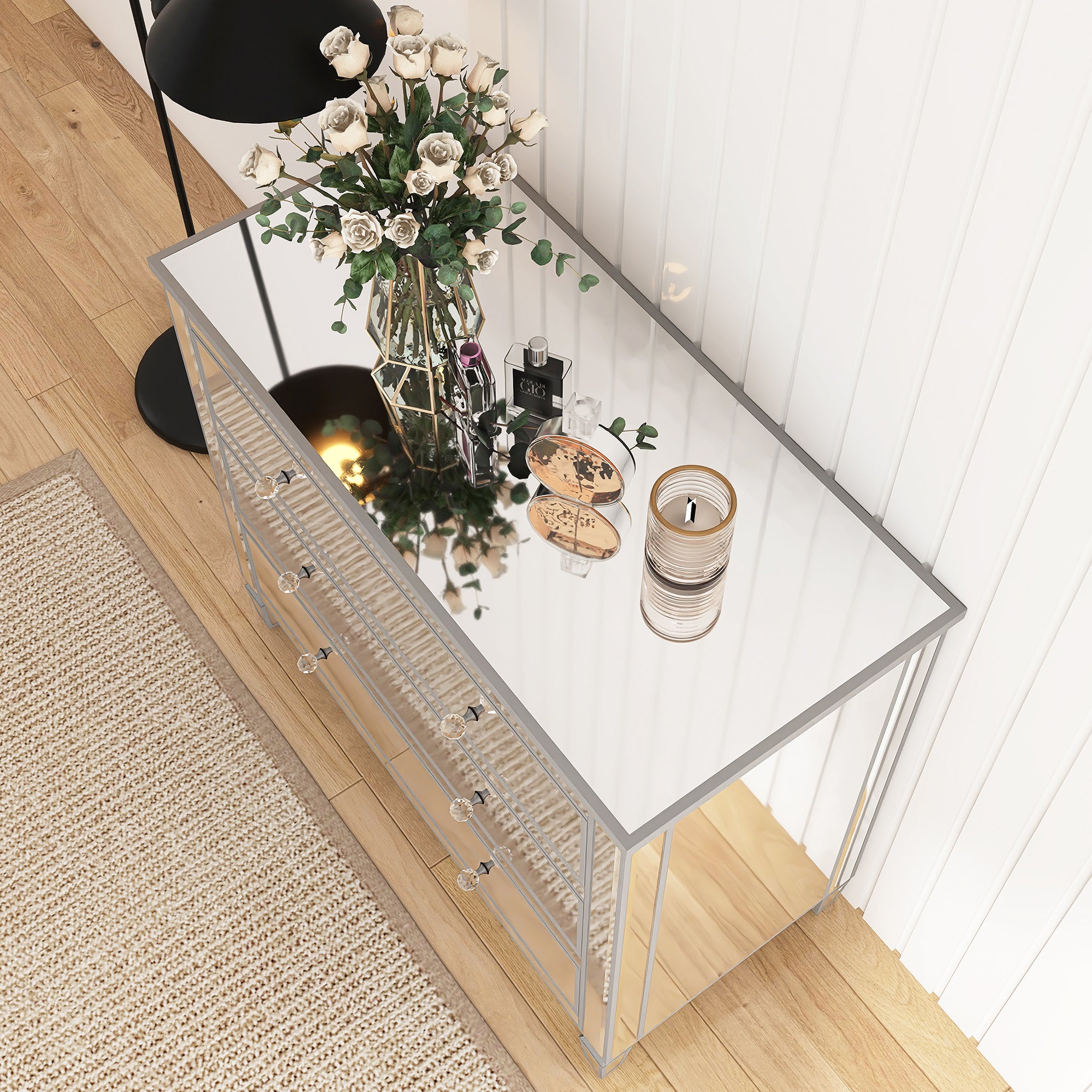 3-Drawer 40" W Wood Bachelors Chest in Silver