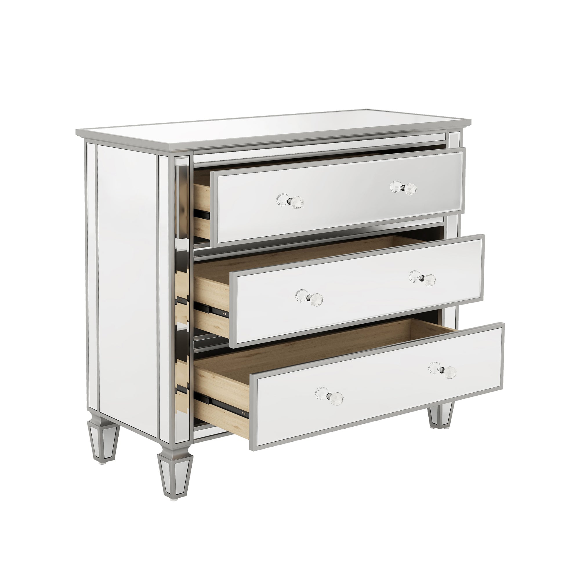 3-Drawer 40" W Wood Bachelors Chest in Silver