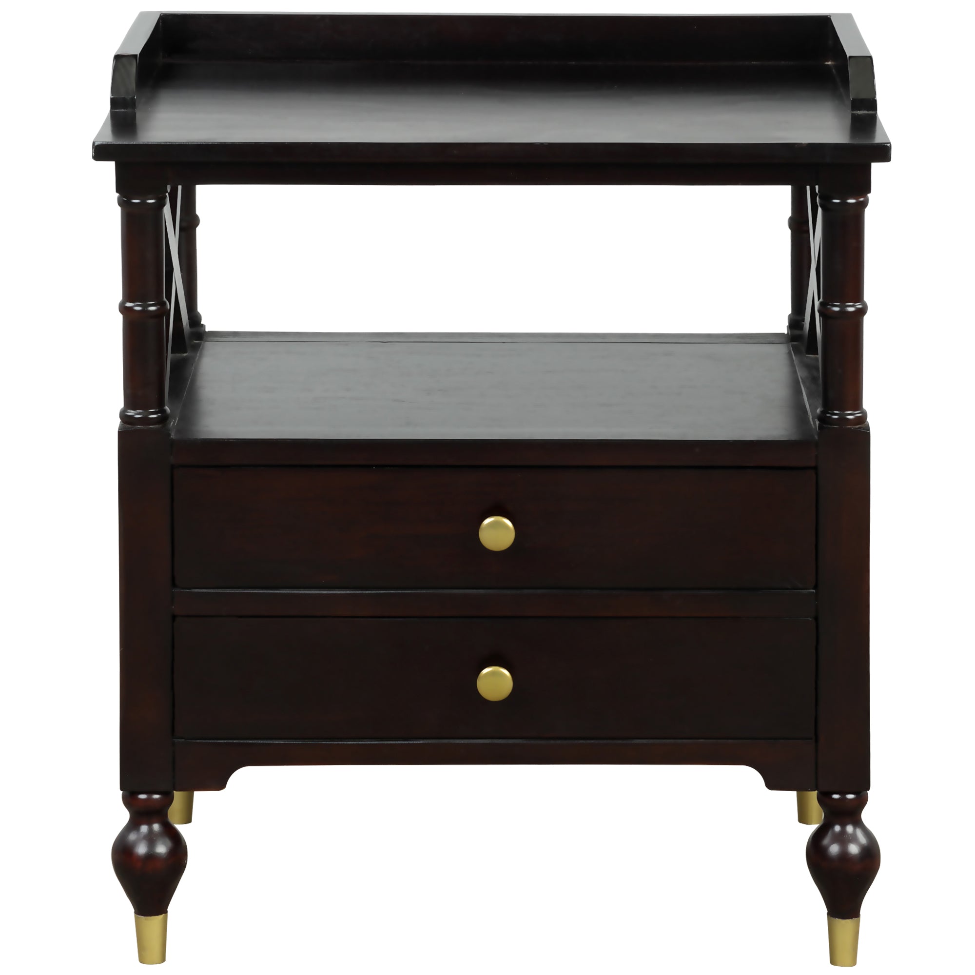 2-Drawer Solid Wood Nightstand with Open Shlef