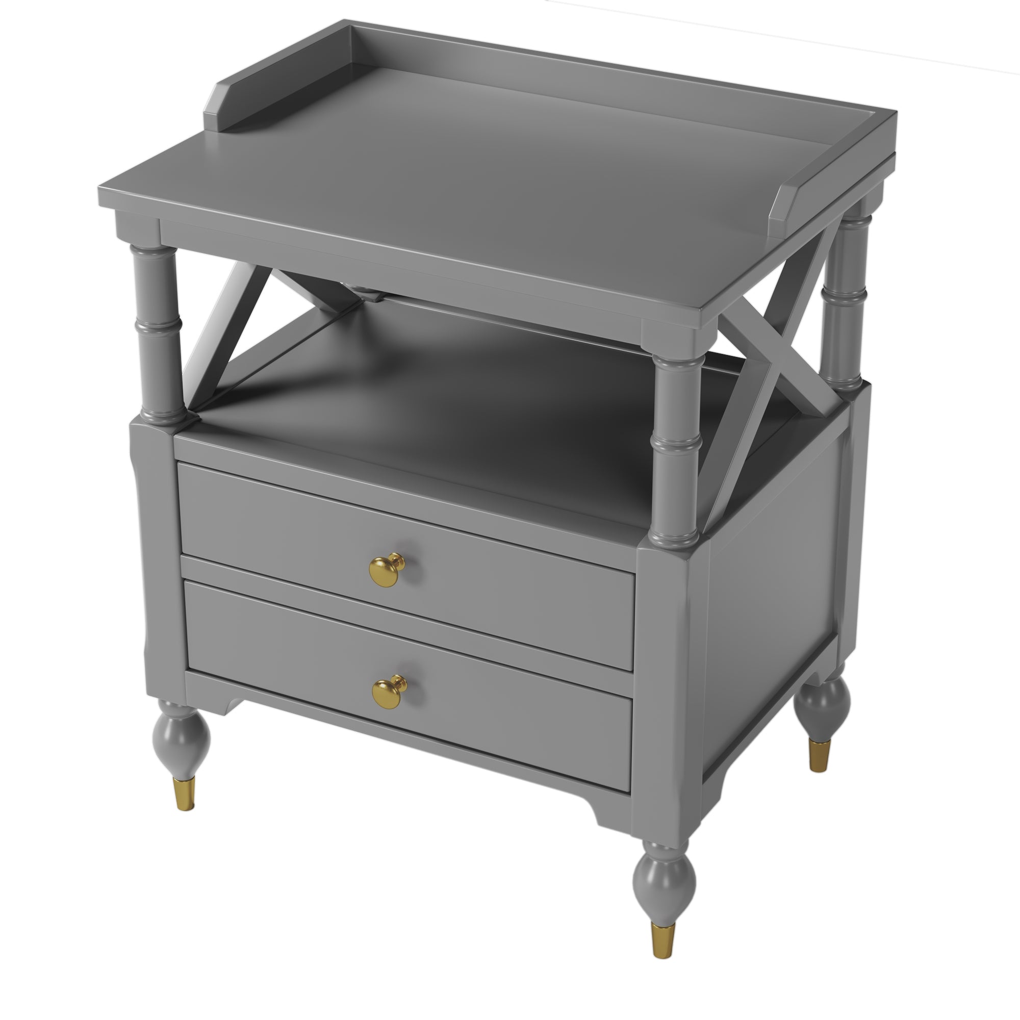 2-Drawer Solid Wood Nightstand with Open Shlef