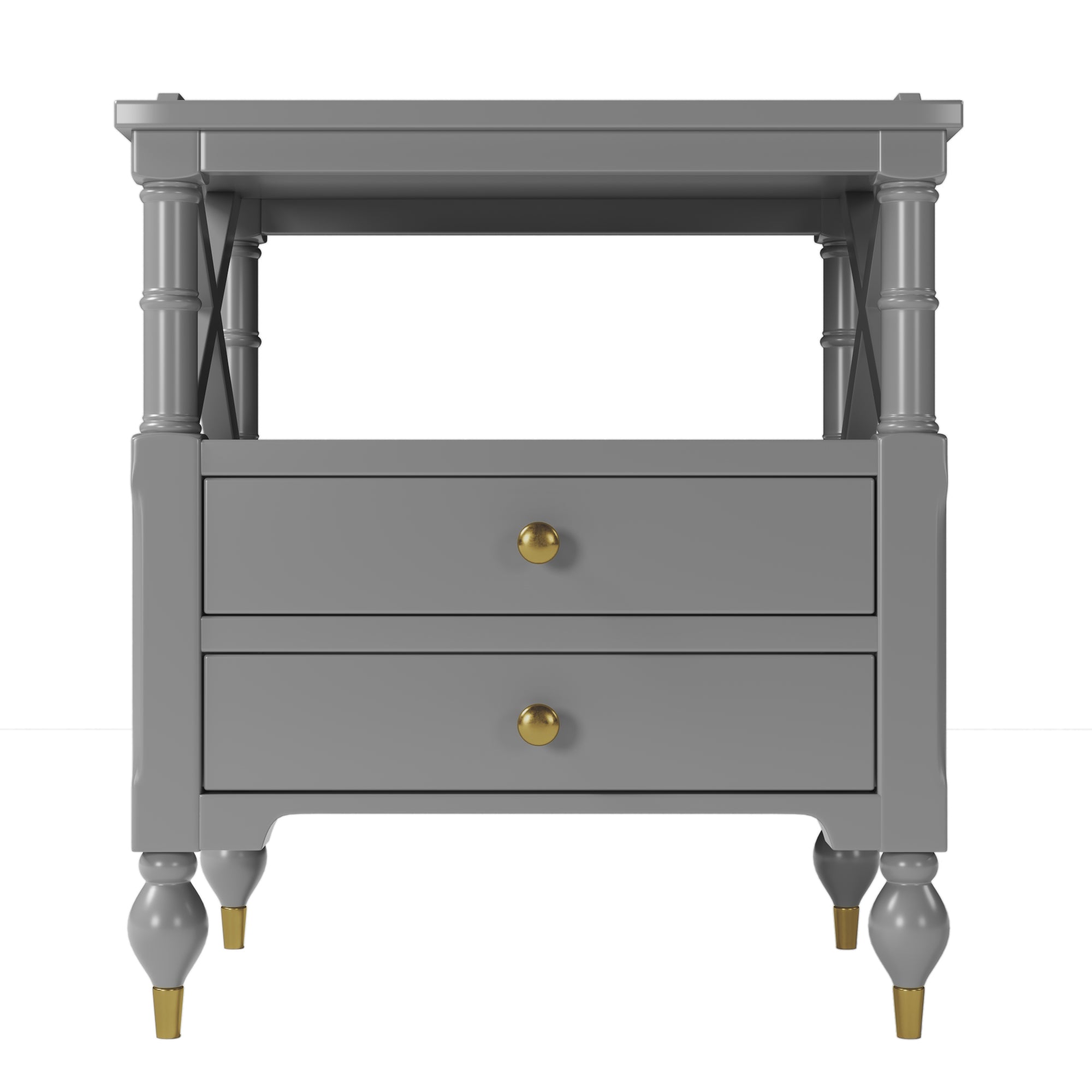 2-Drawer Solid Wood Nightstand with Open Shlef