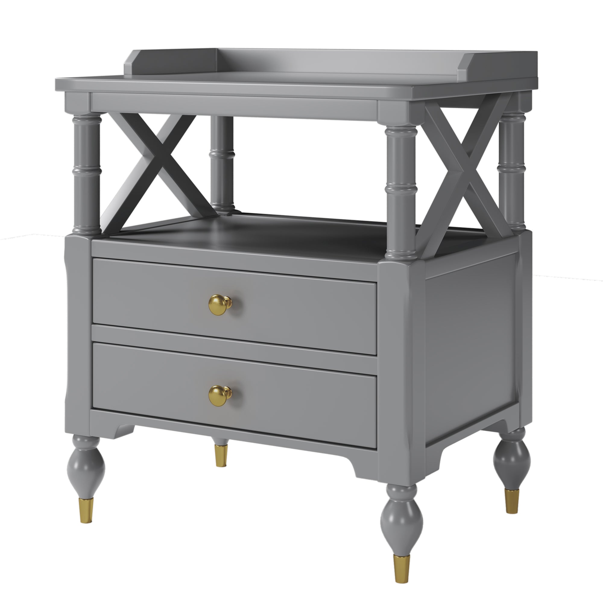 2-Drawer Solid Wood Nightstand with Open Shlef