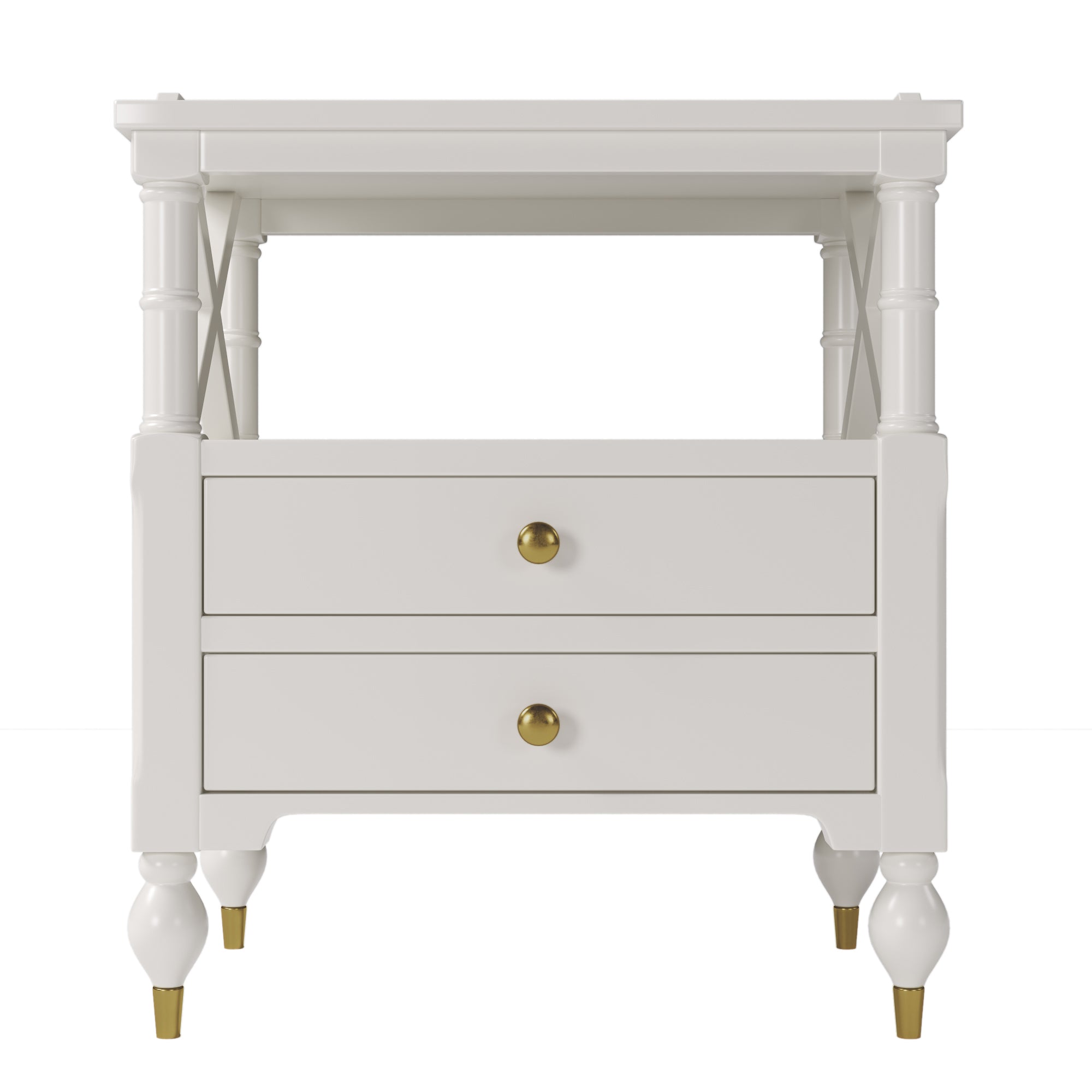 2-Drawer Solid Wood Nightstand with Open Shlef
