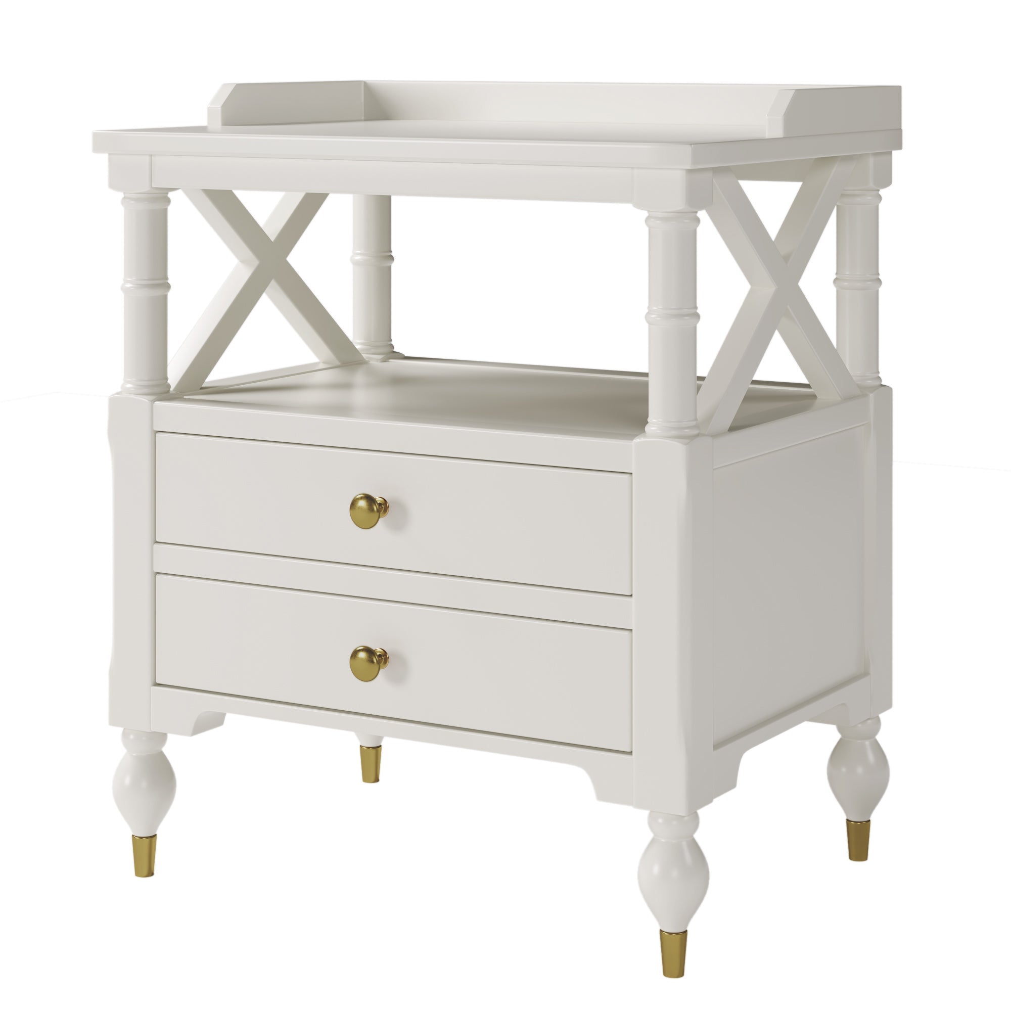 2-Drawer Solid Wood Nightstand with Open Shlef