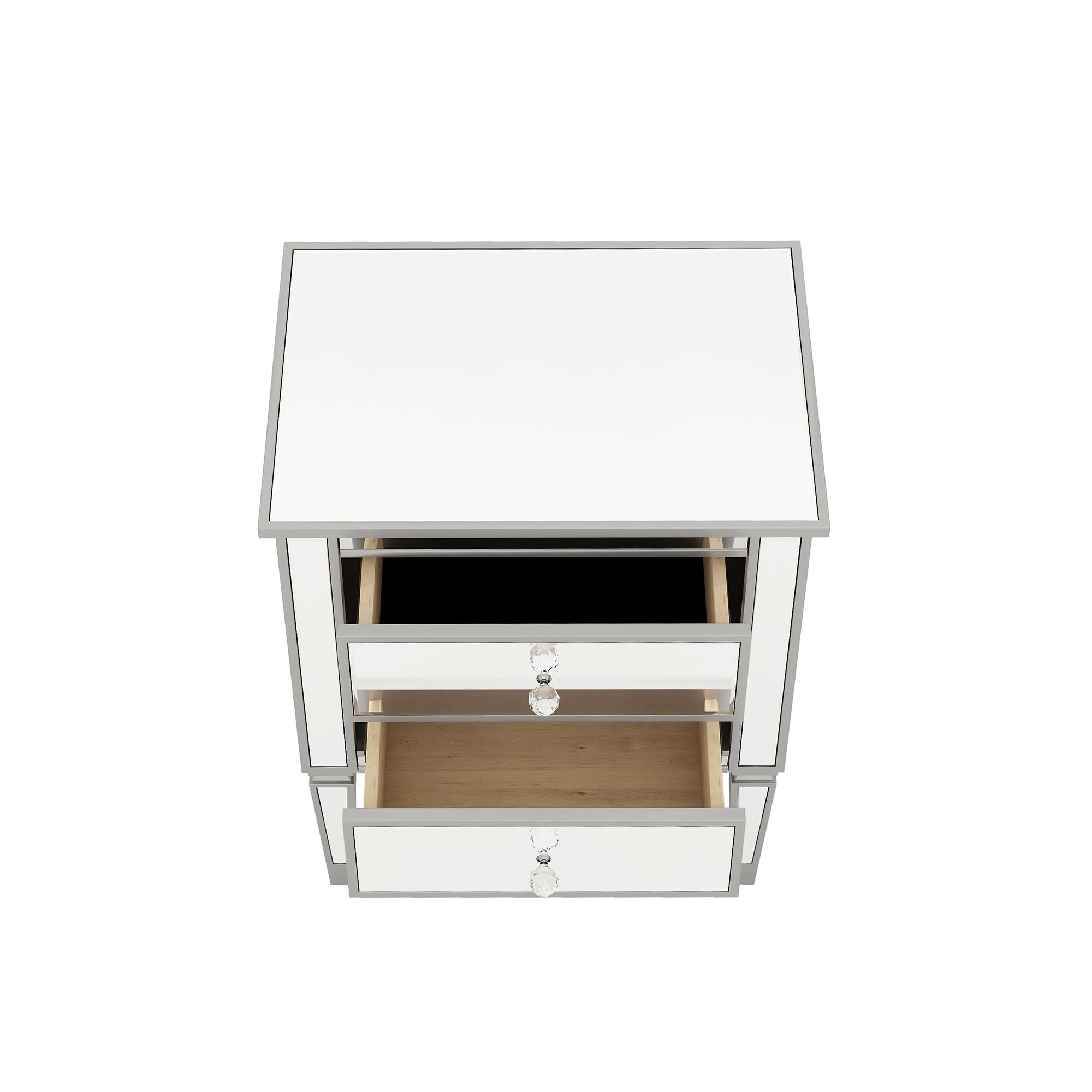 2-Drawer Mirrored Nightstand in Silver