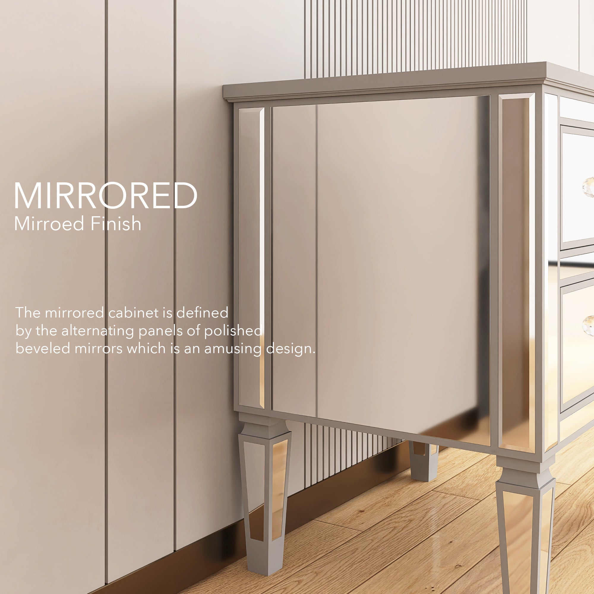 2-Drawer Mirrored Nightstand in Silver